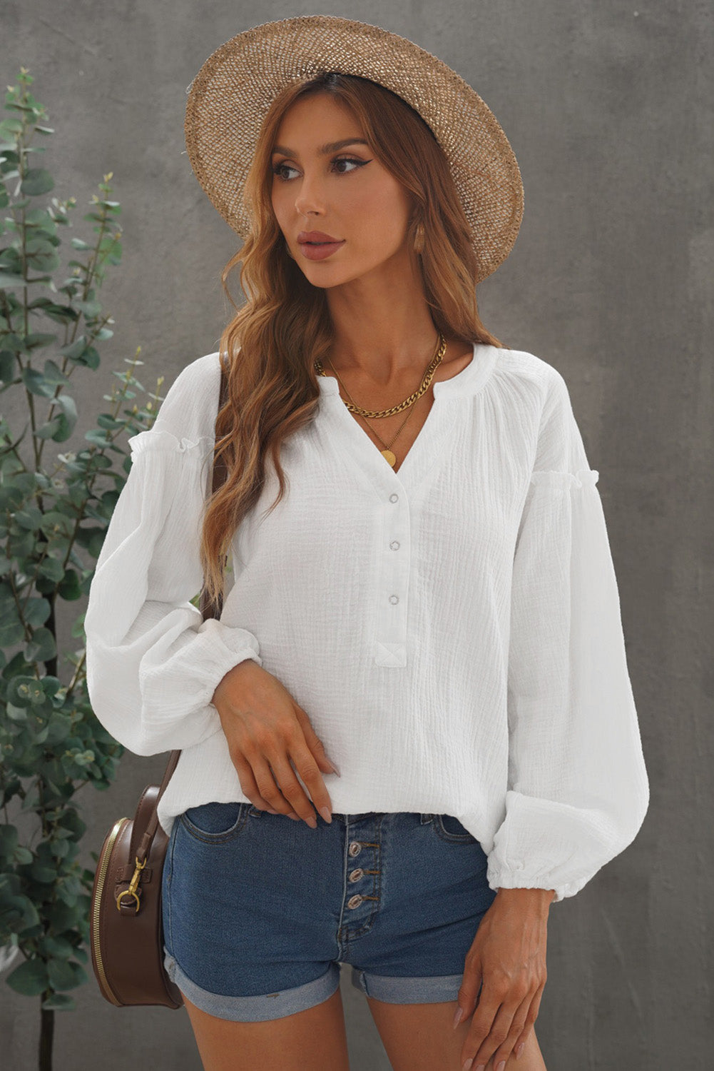 Top for Women Crinkled Comfy White