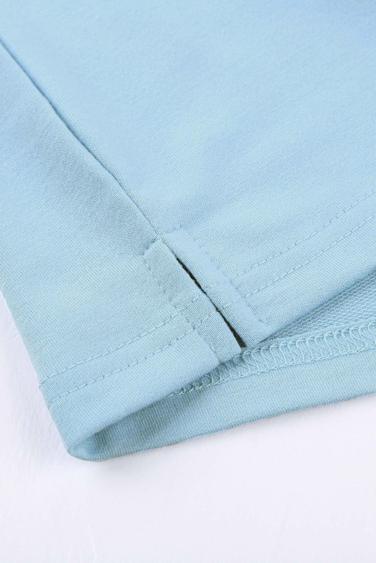 Women's Tee with Side Slits Short-Sleeve Sky Blue Knitted Pocket-Detail