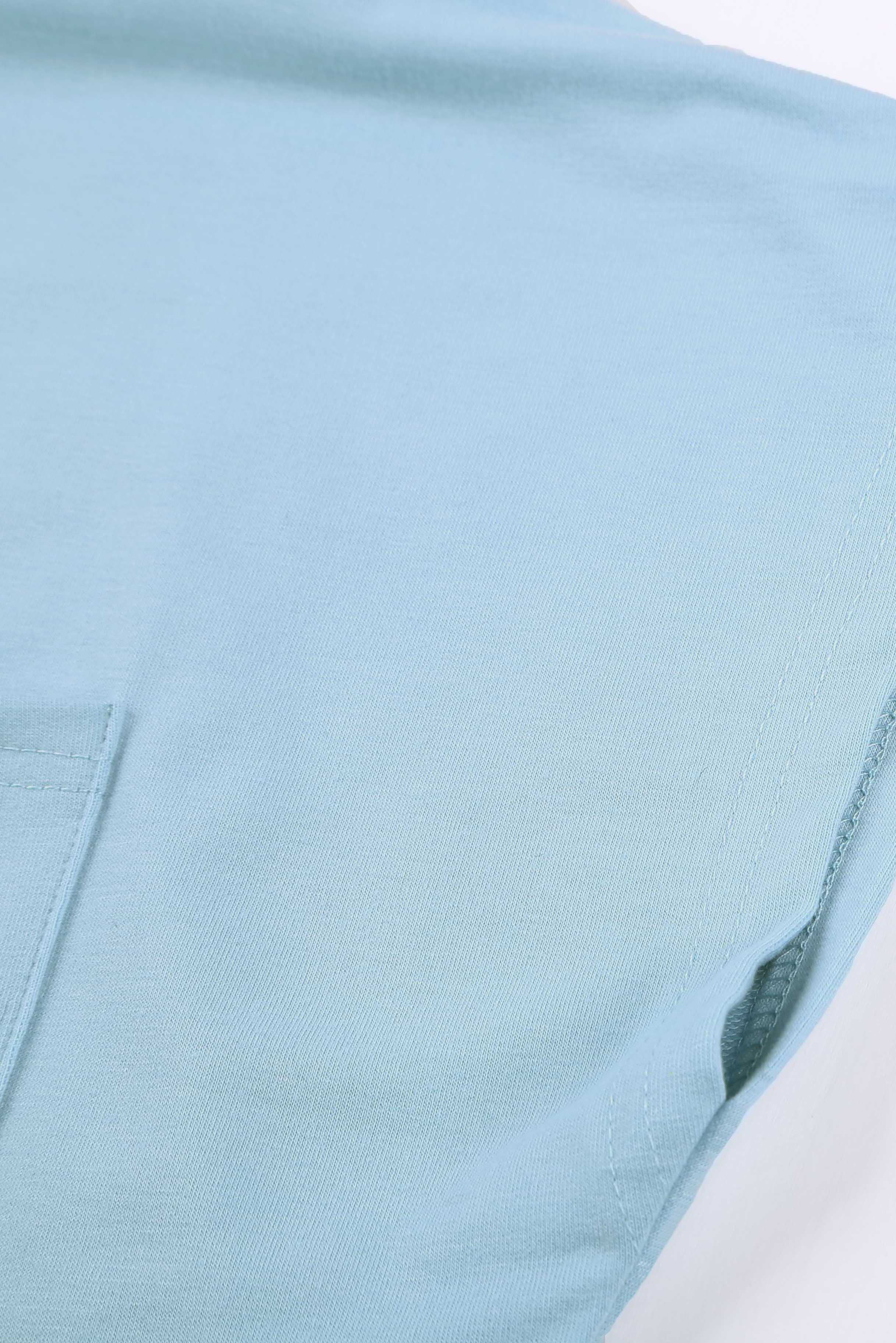 Women's Tee with Side Slits Short-Sleeve Sky Blue Knitted Pocket-Detail
