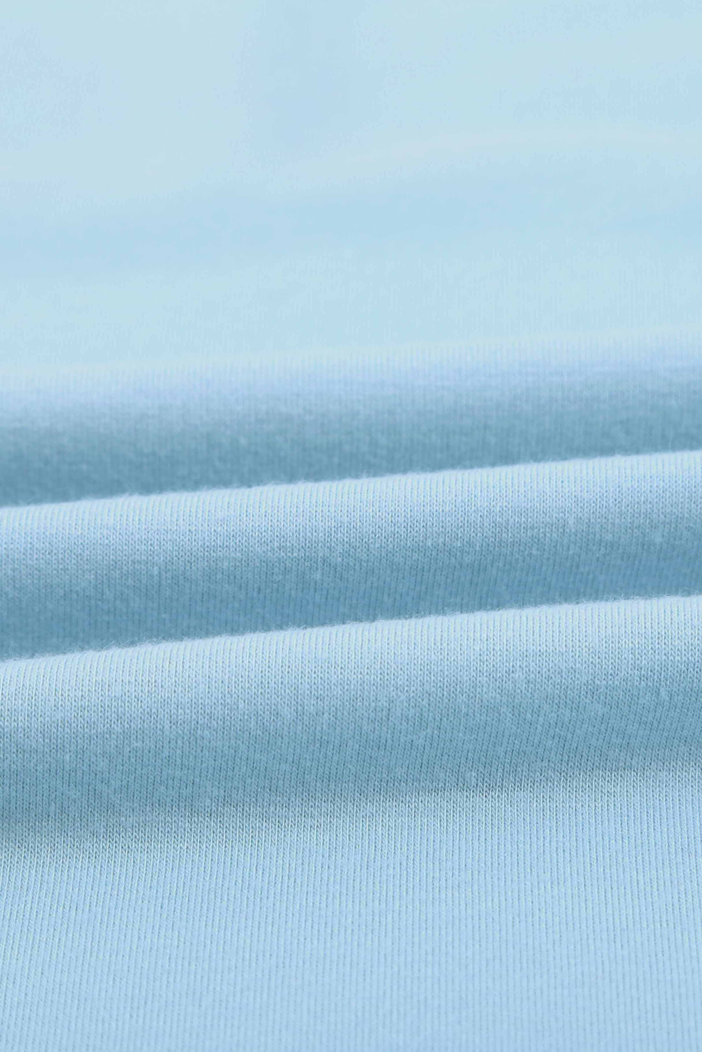 Women's Tee with Side Slits Short-Sleeve Sky Blue Knitted Pocket-Detail