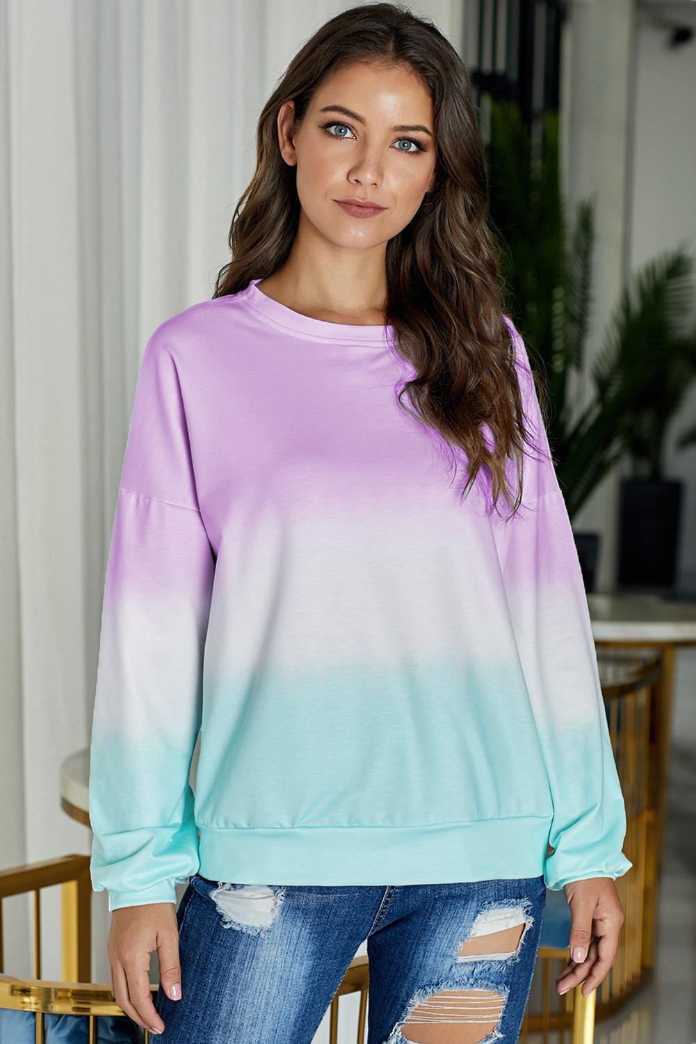Pullover Sweatshirt for Women Everyday Purple Color-Block Tie Dye