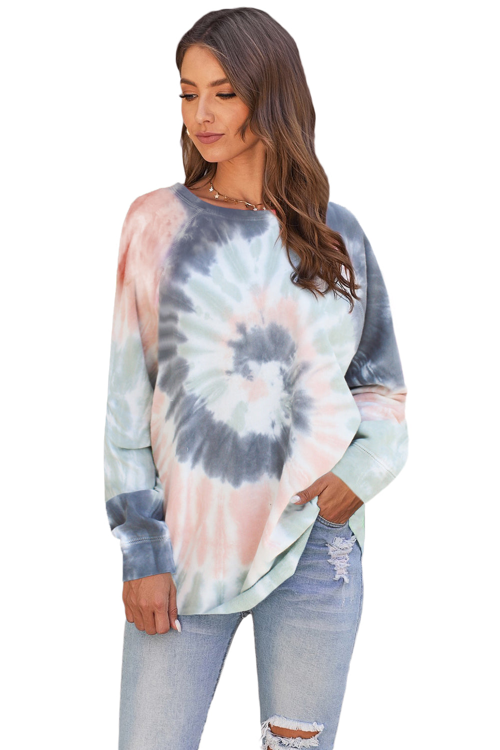 Women's Sweatshirt Featuring Ombre Tie Dye Loose Everyday Multicolor