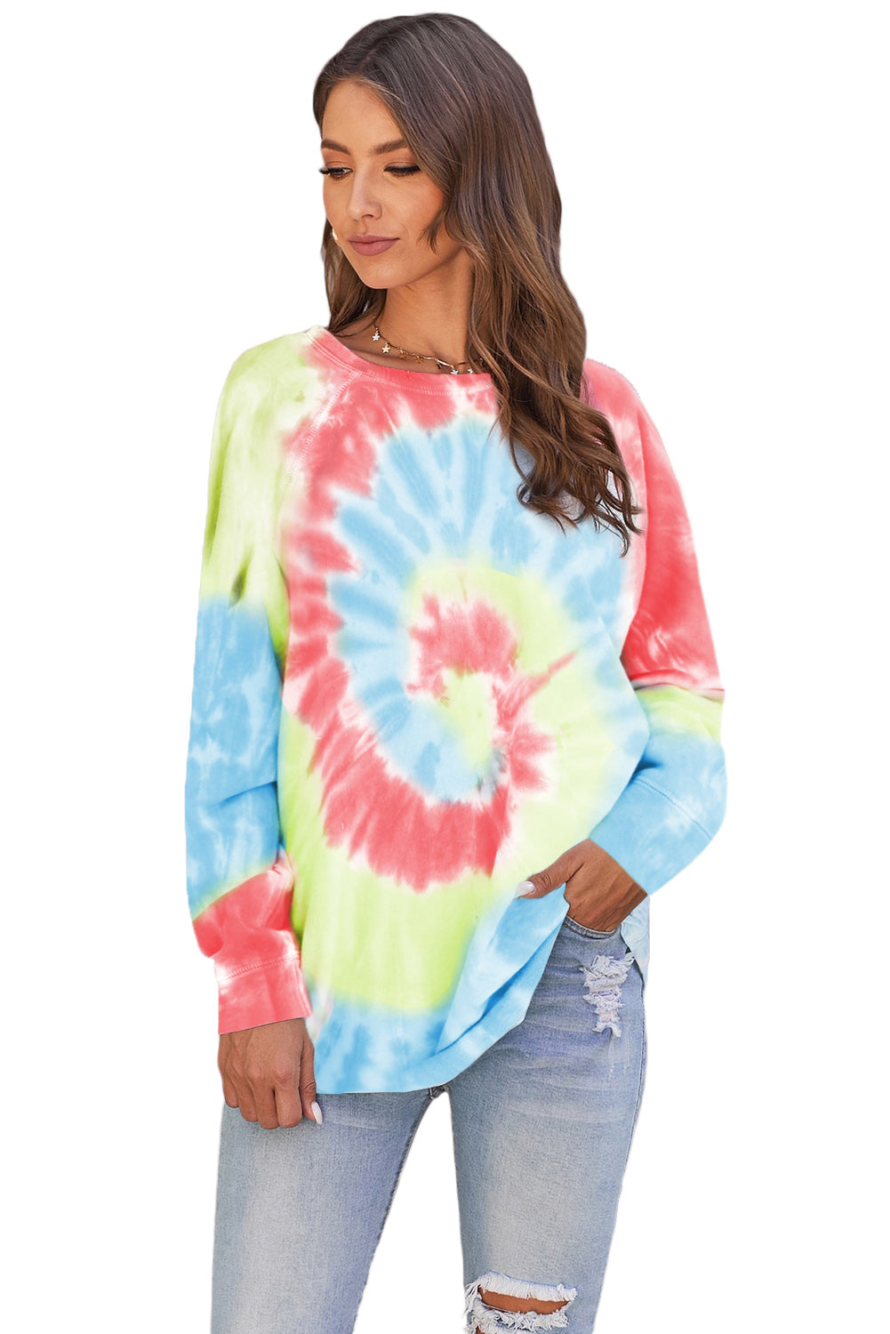 Women's Sweatshirt Featuring Dye Loose Leisure Pink Blue Ombre Tie