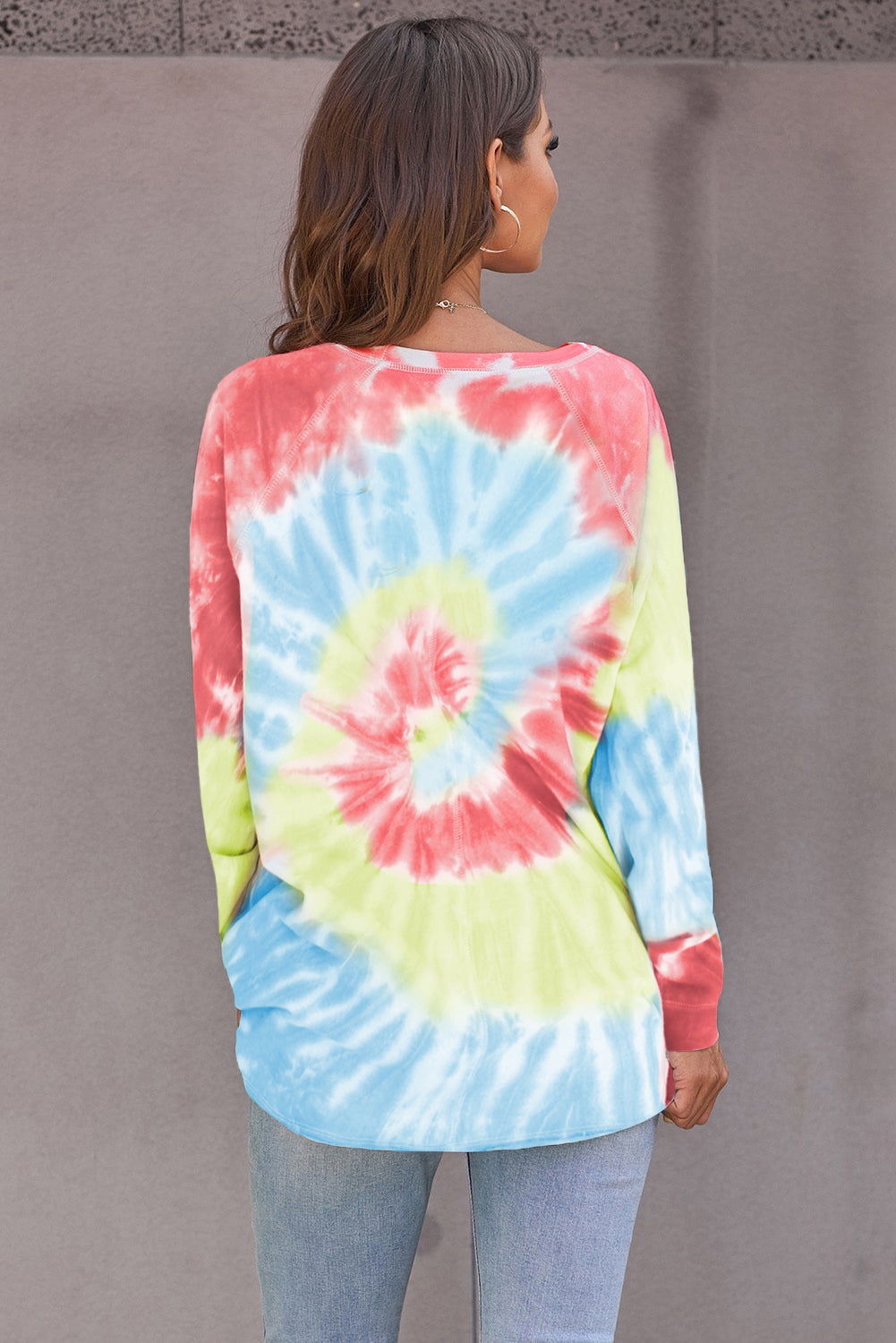 Women's Sweatshirt Featuring Dye Loose Leisure Pink Blue Ombre Tie