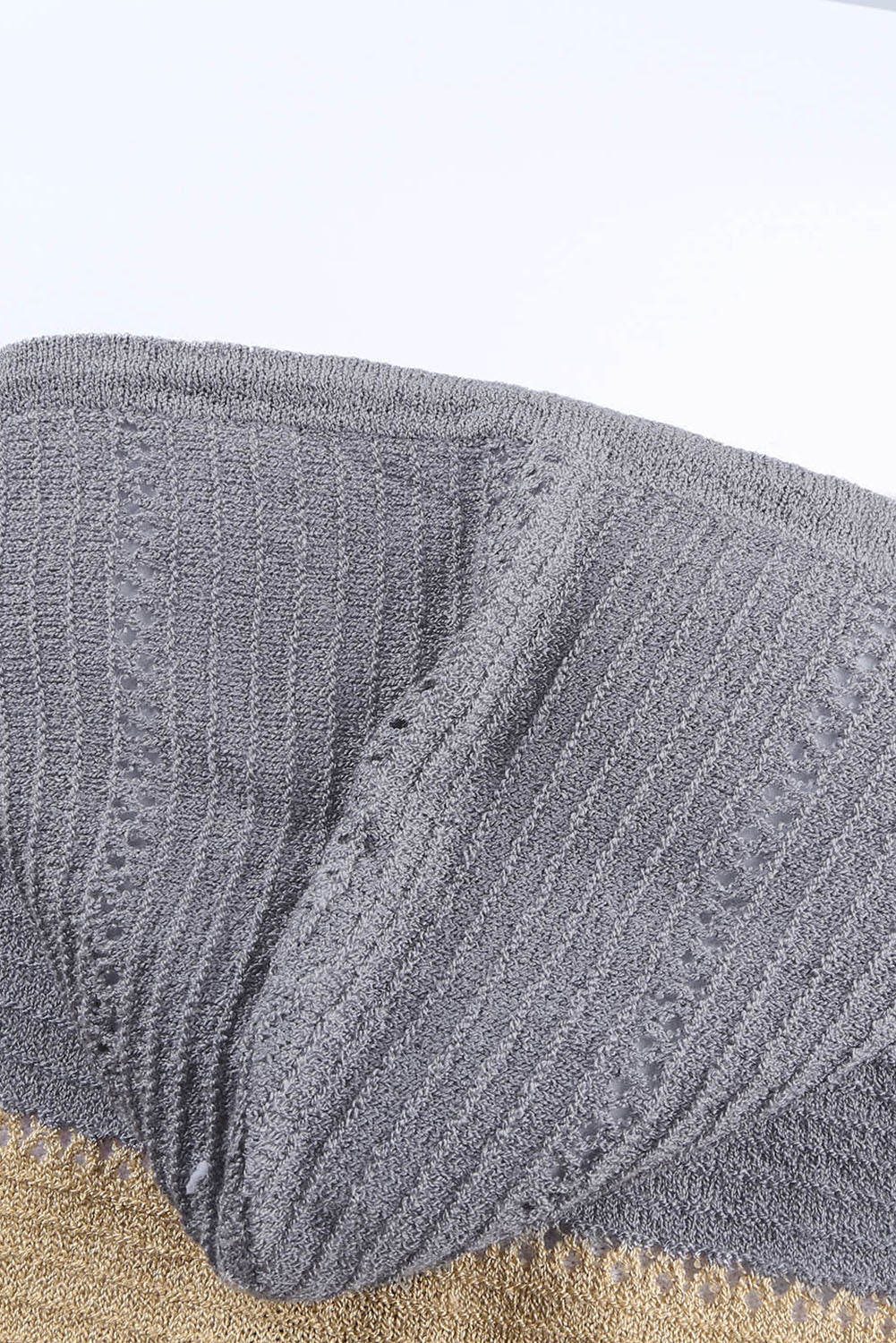 Women's Hoodie Featuring Hollow-out Knitted Womens Zipped Front Gray Color-Block