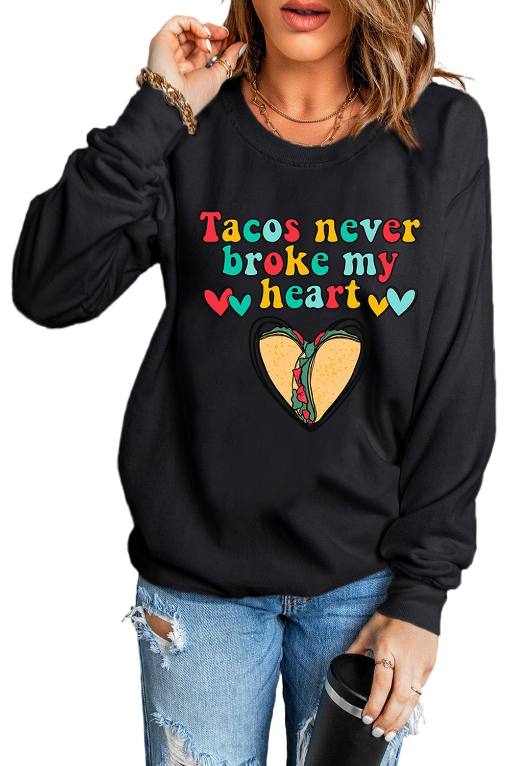 Women's Letter Graphic-Print Heart Sweatshirt