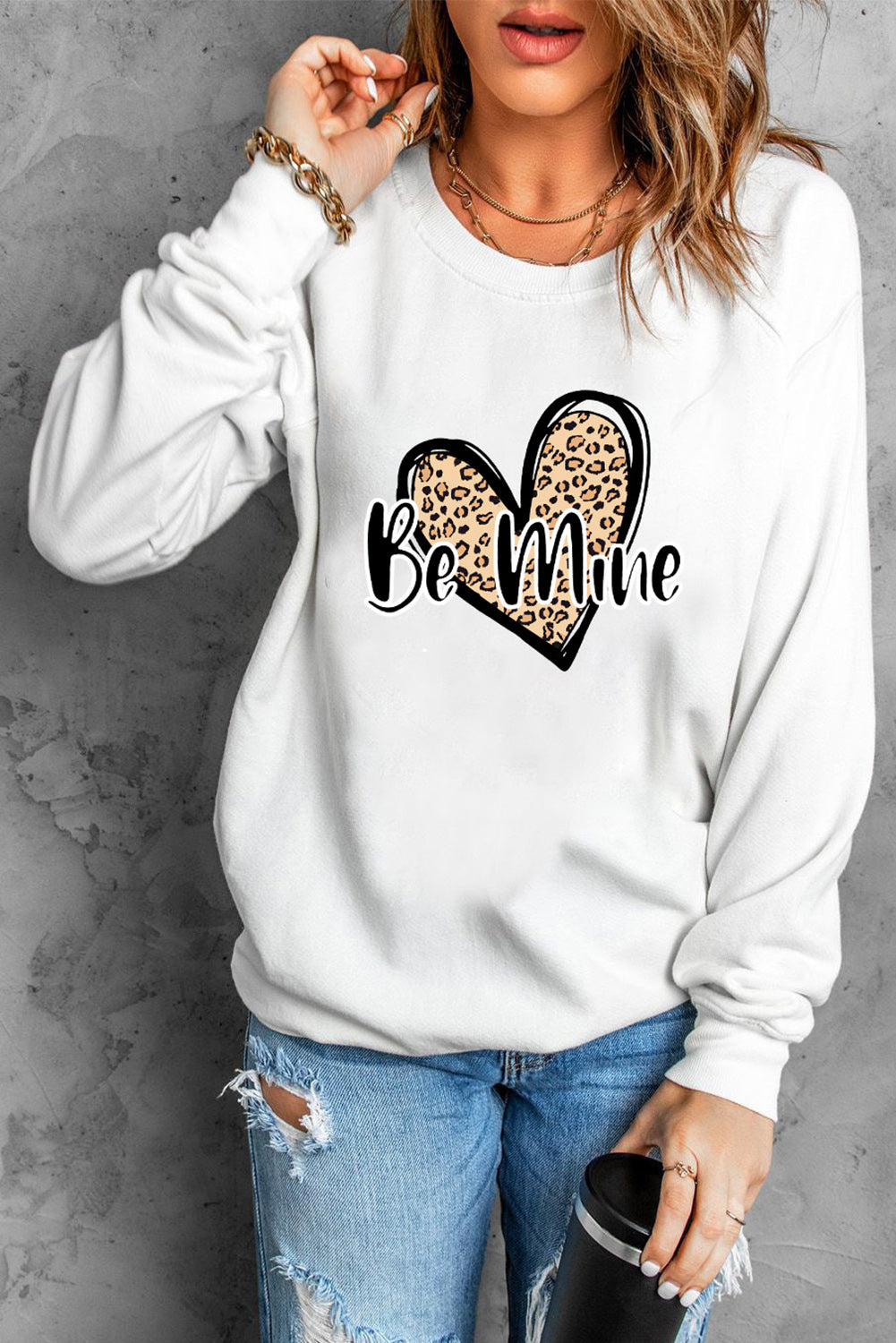 Women's Sweatshirt Featuring Be Mine Leopard-Print Heart Print