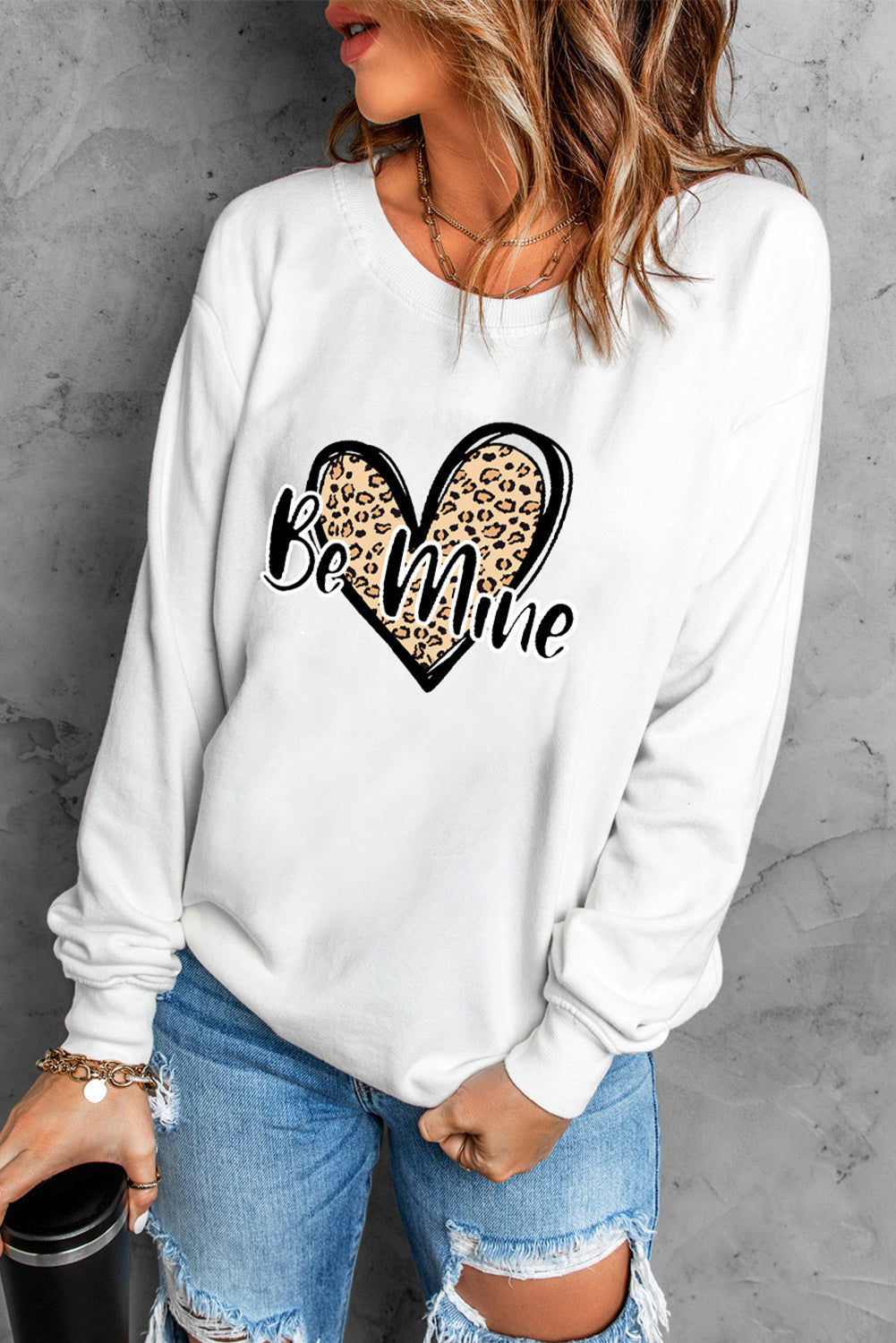 Women's Sweatshirt Featuring Be Mine Leopard-Print Heart Print