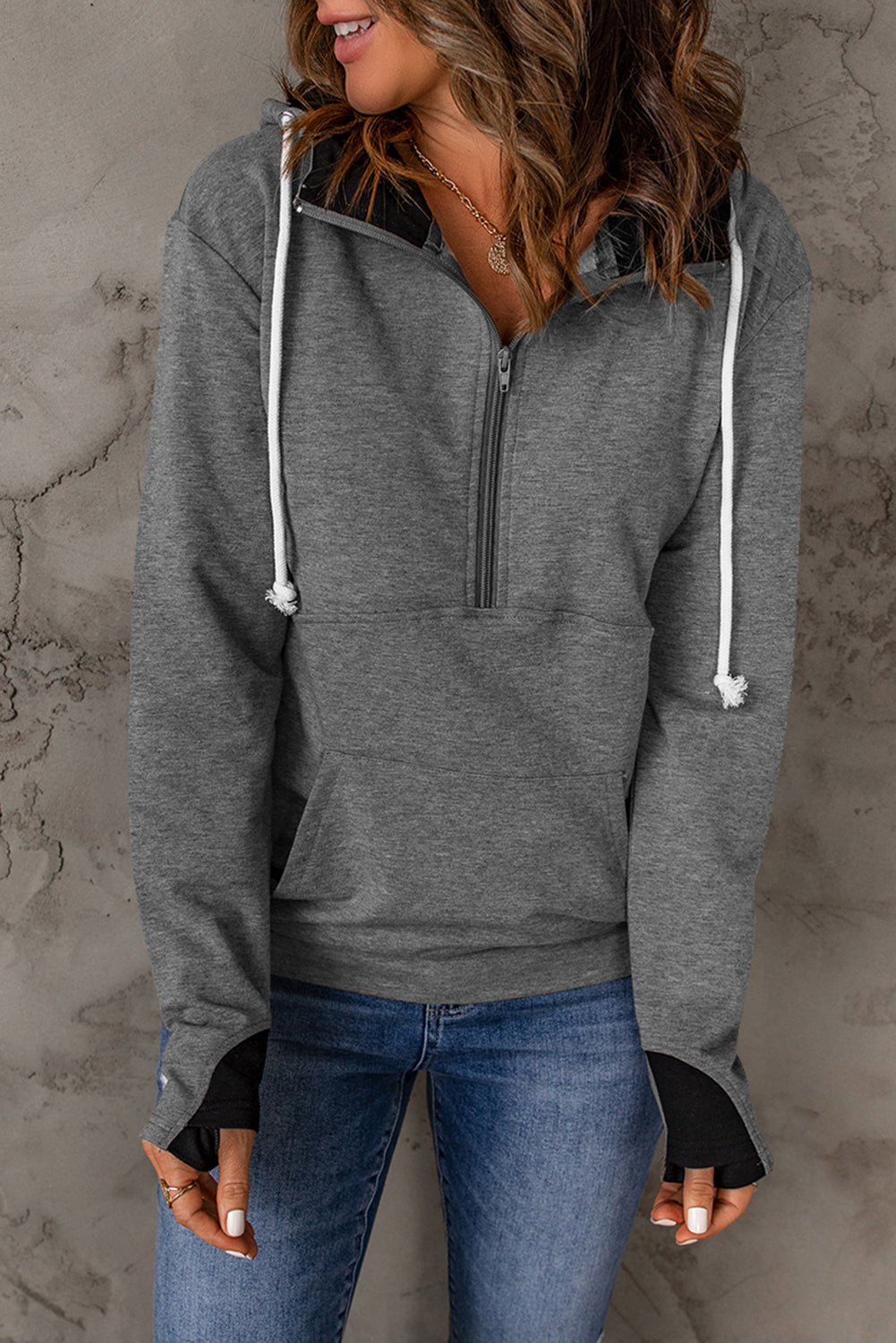 Hoodie for Women Gray Thumbhole Sleeve