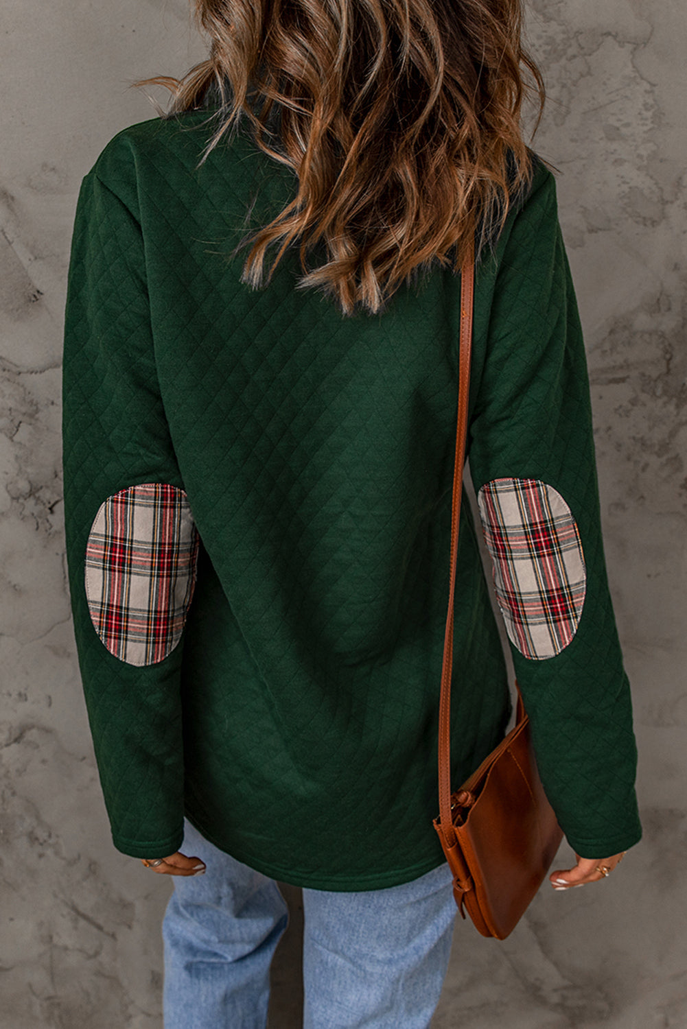 Women's Plaid Trim Geometric Texture Sweatshirt