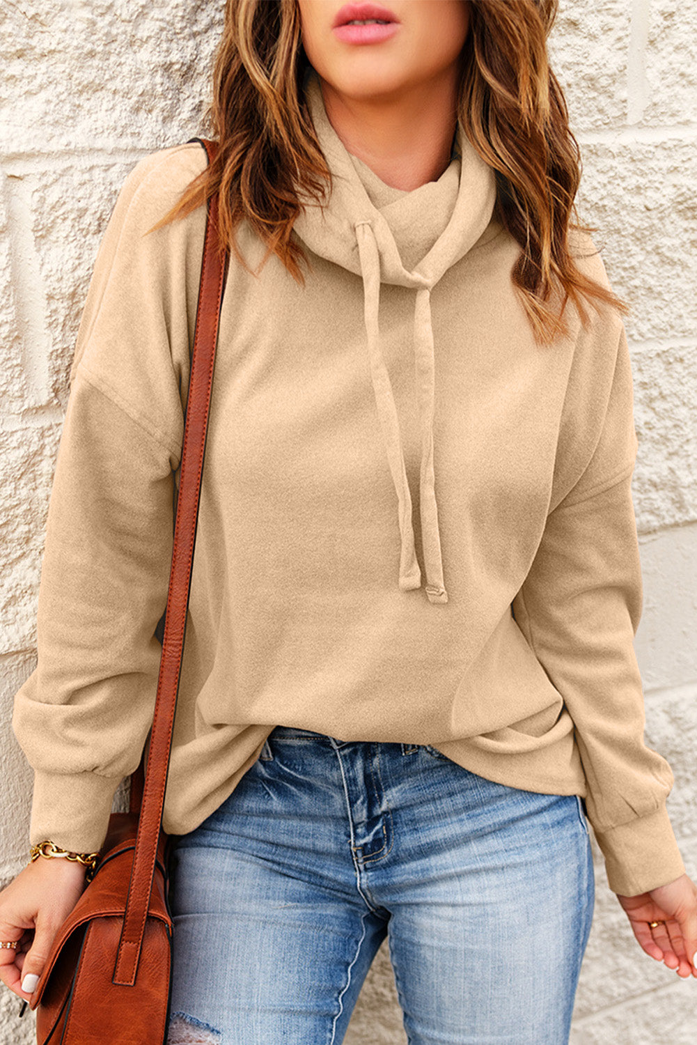 Women's Apricot Cowl Neck Sweatshirt