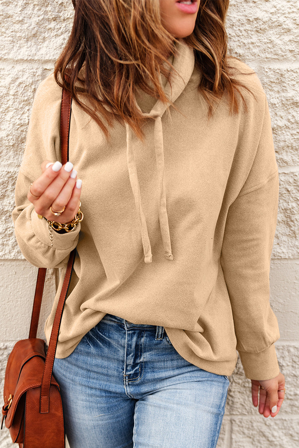 Women's Apricot Cowl Neck Sweatshirt