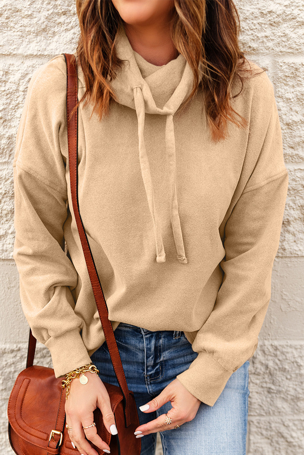 Women's Apricot Cowl Neck Sweatshirt