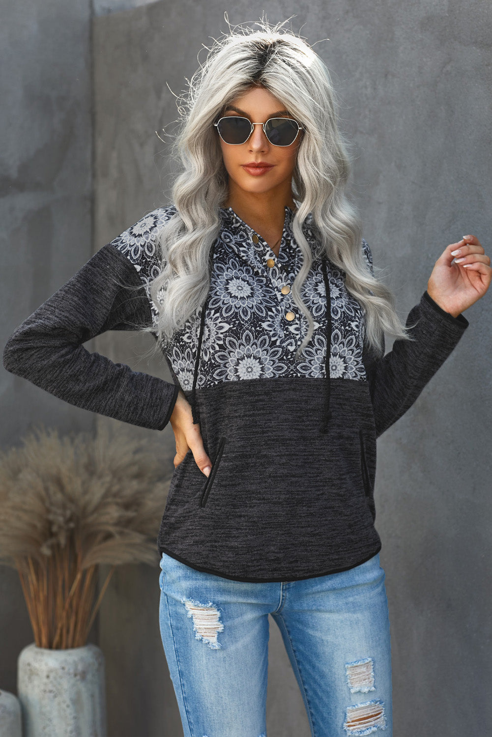 Women's Hoodie Featuring Everyday Black Tribal Print Vintage Pocket