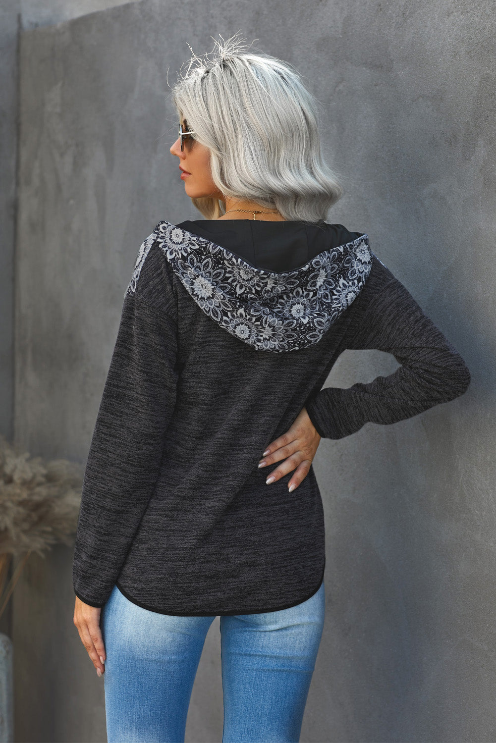 Women's Hoodie Featuring Everyday Black Tribal Print Vintage Pocket