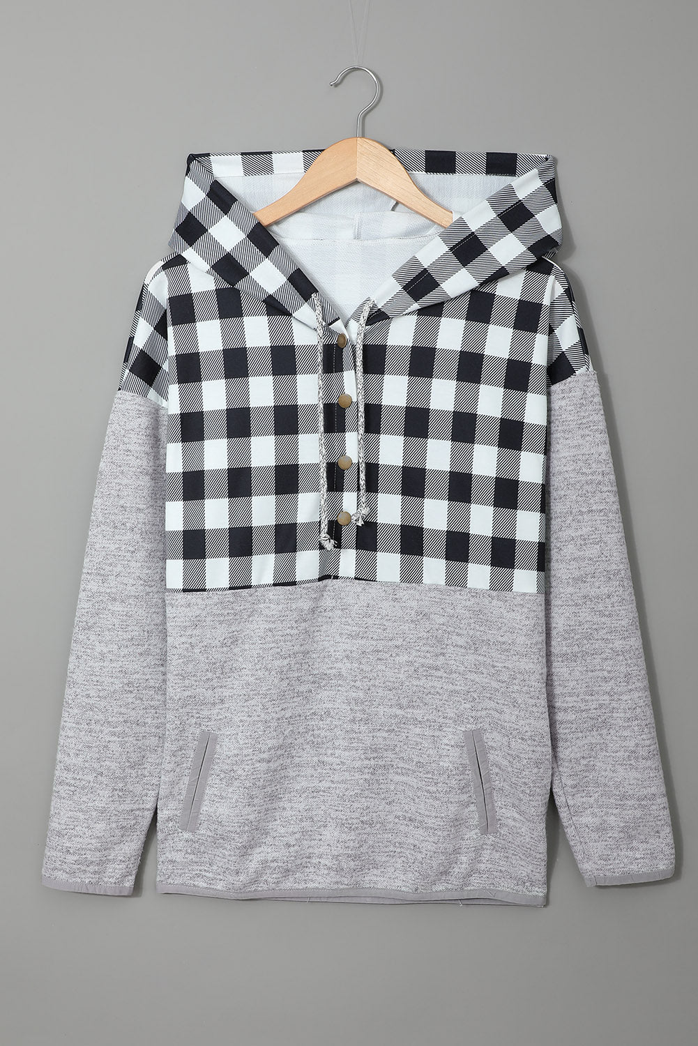 Hoodie for Women Gray Black Plaid