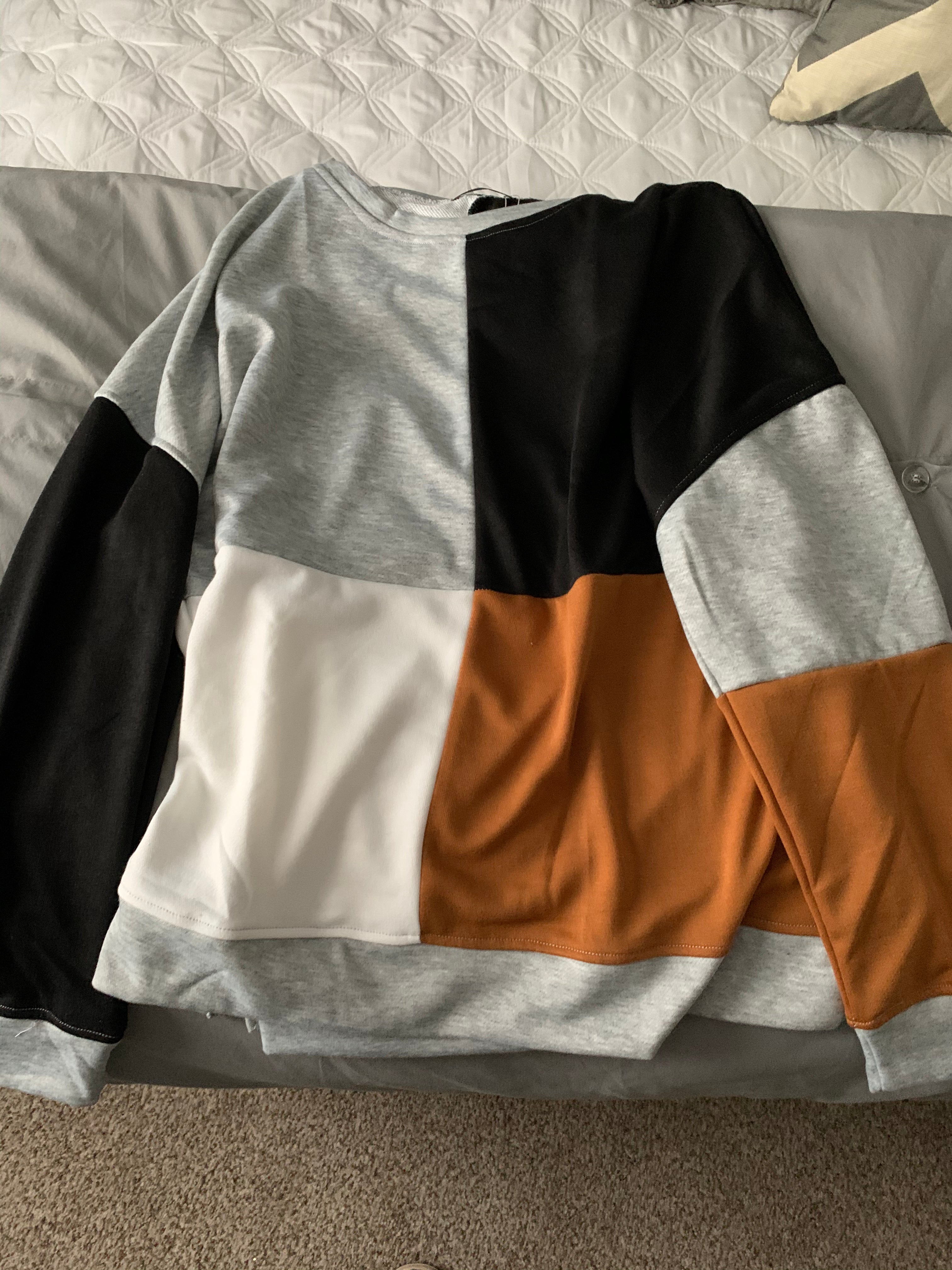 Pullover Sweatshirt for Women Women's Gray Color-Block Round Neck Long Sleeves