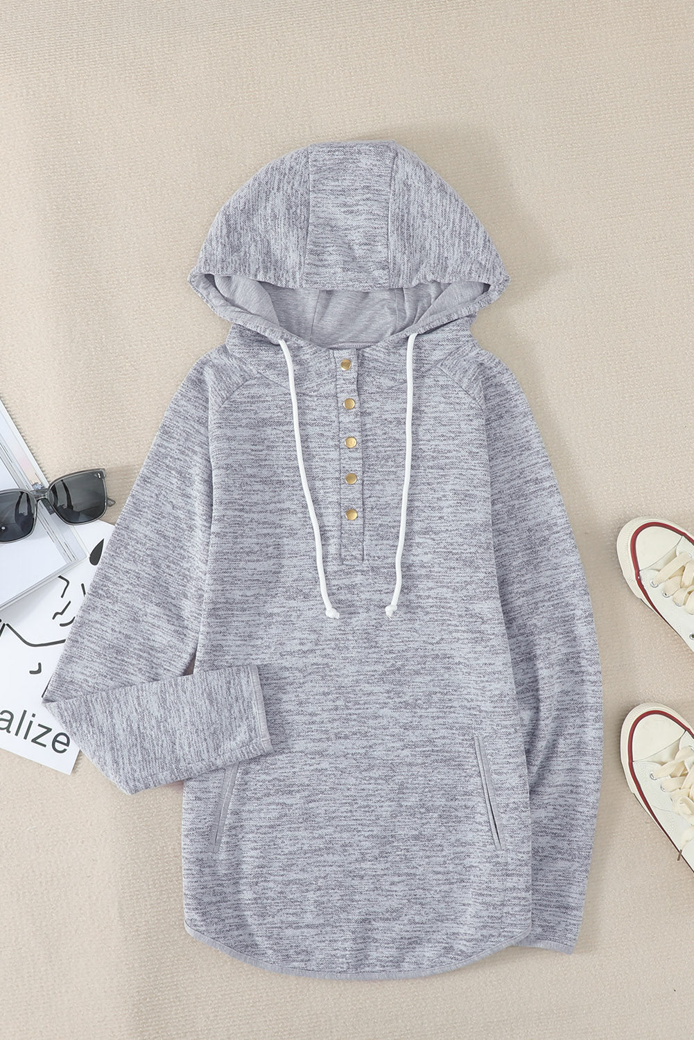 Hoodie for Women Everyday Women's Gray Pocket Design Button-Front