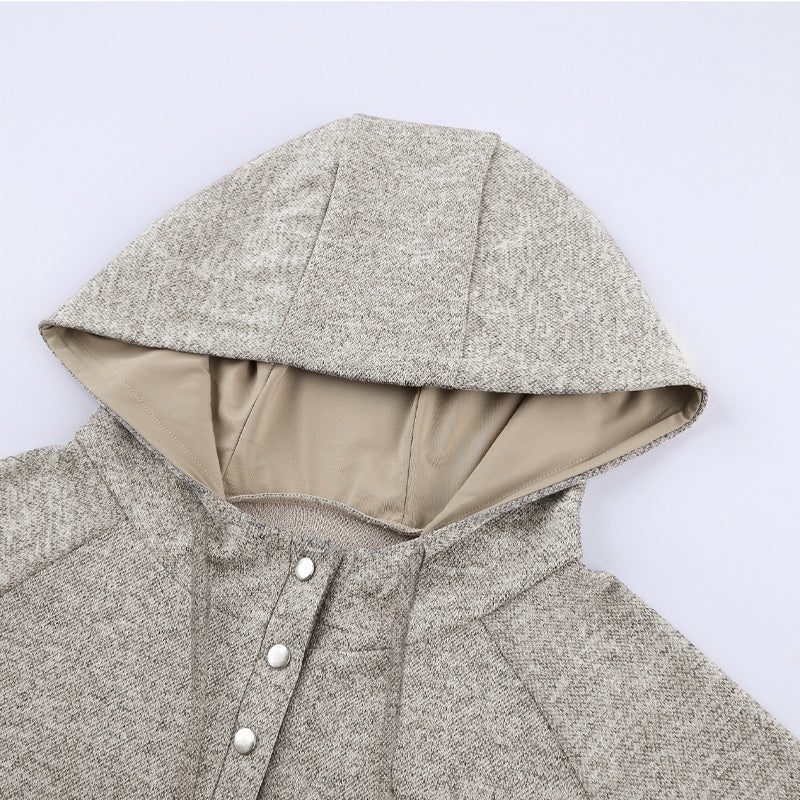 Women's Hoodie Featuring Pullover Women's Brown Heathered Print Button Snap Neck