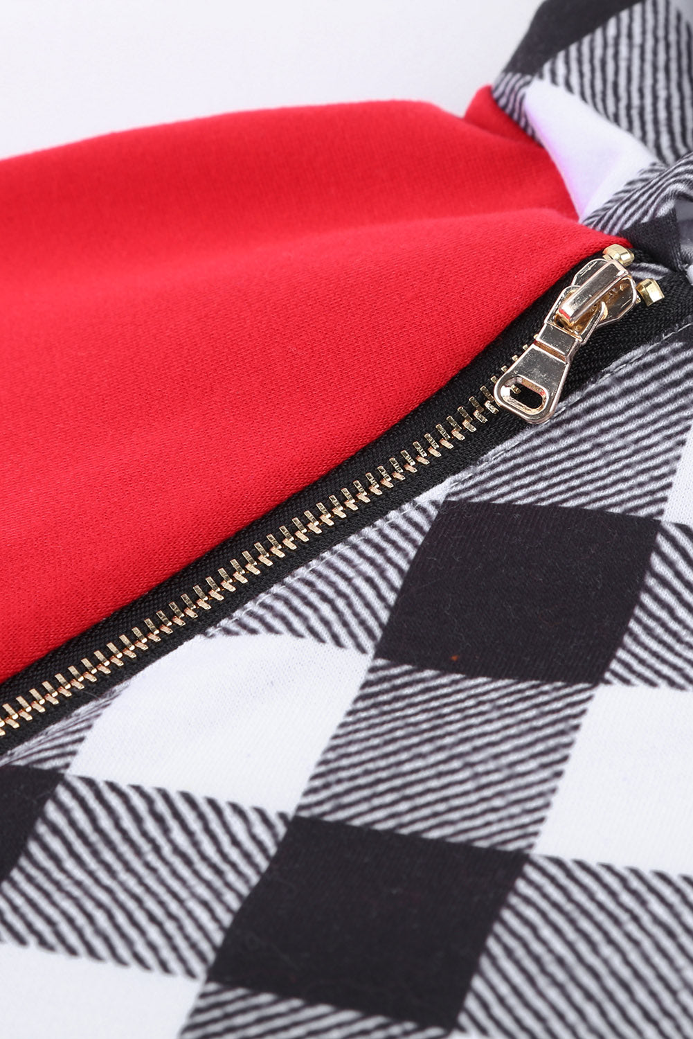Women's Hoodie with Asymmetric Zip Red Christmas Tree Plaid Pattern