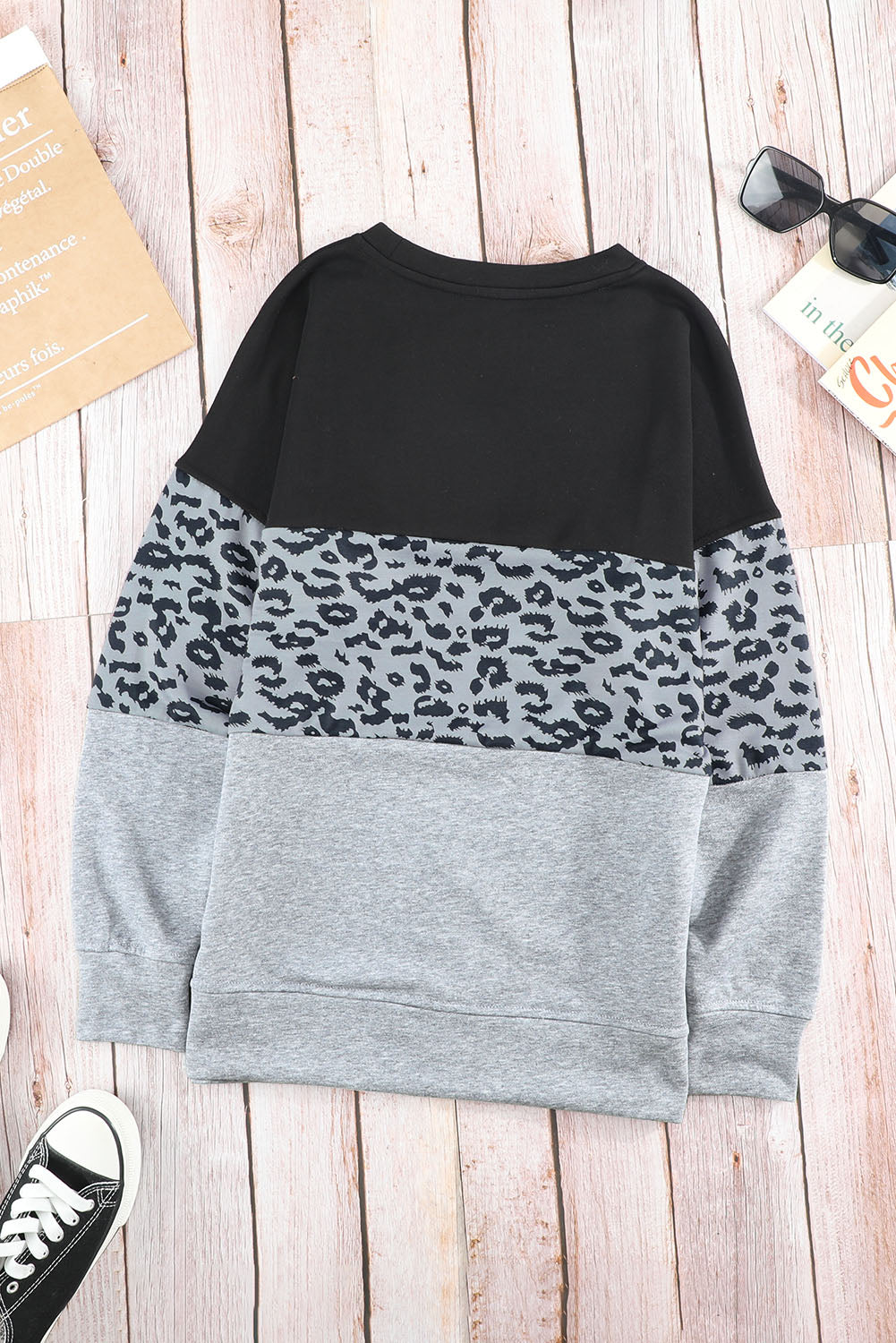 Women's Gray Color-Block Leopard-Print Sweatshirt