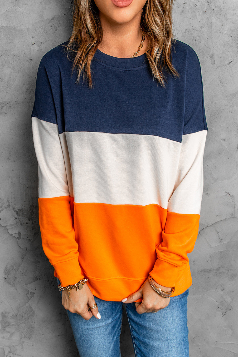 Women's Sweatshirt with Color-Block Orange