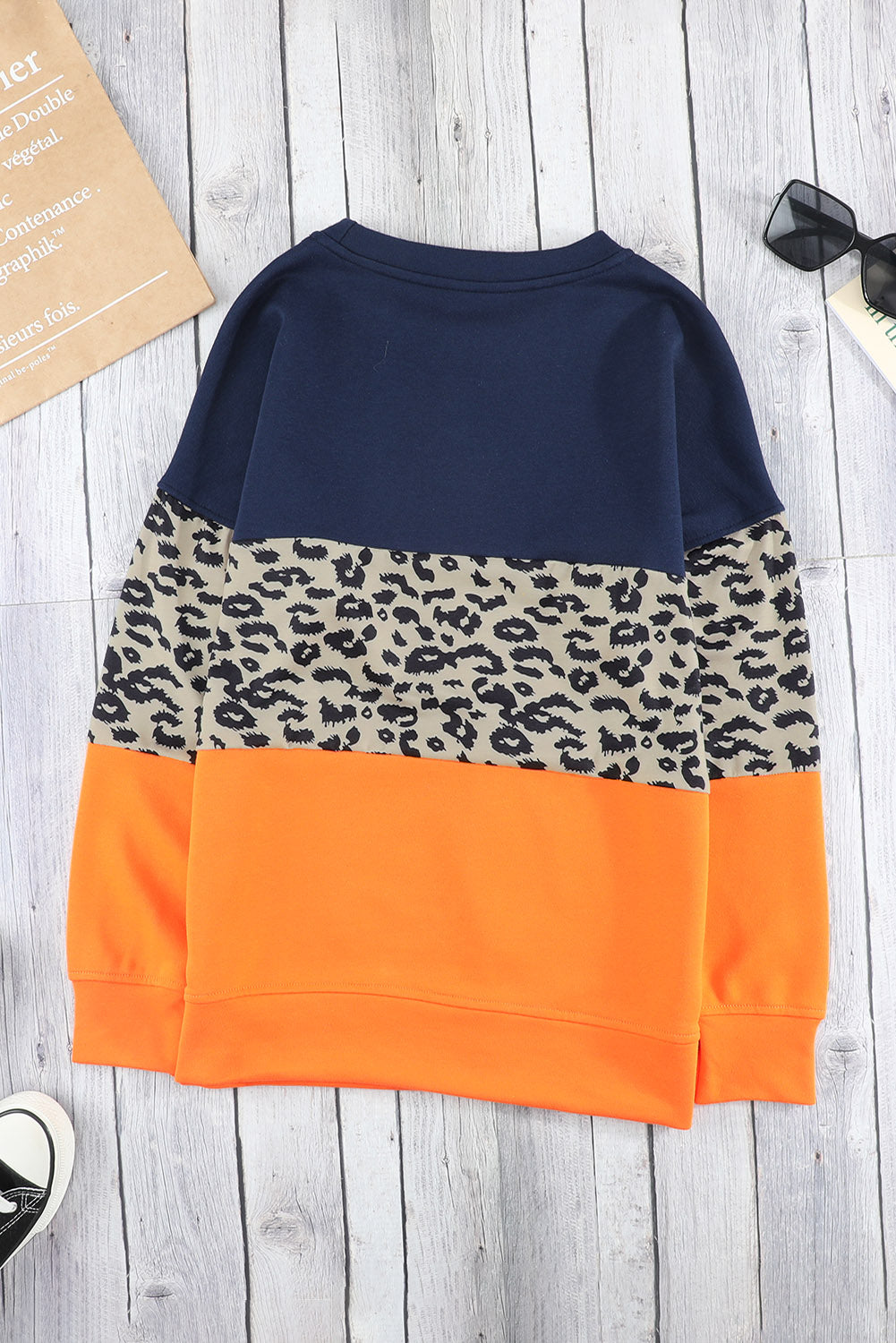Women's Sweatshirt Featuring Blue Leopard-Print Color-Block