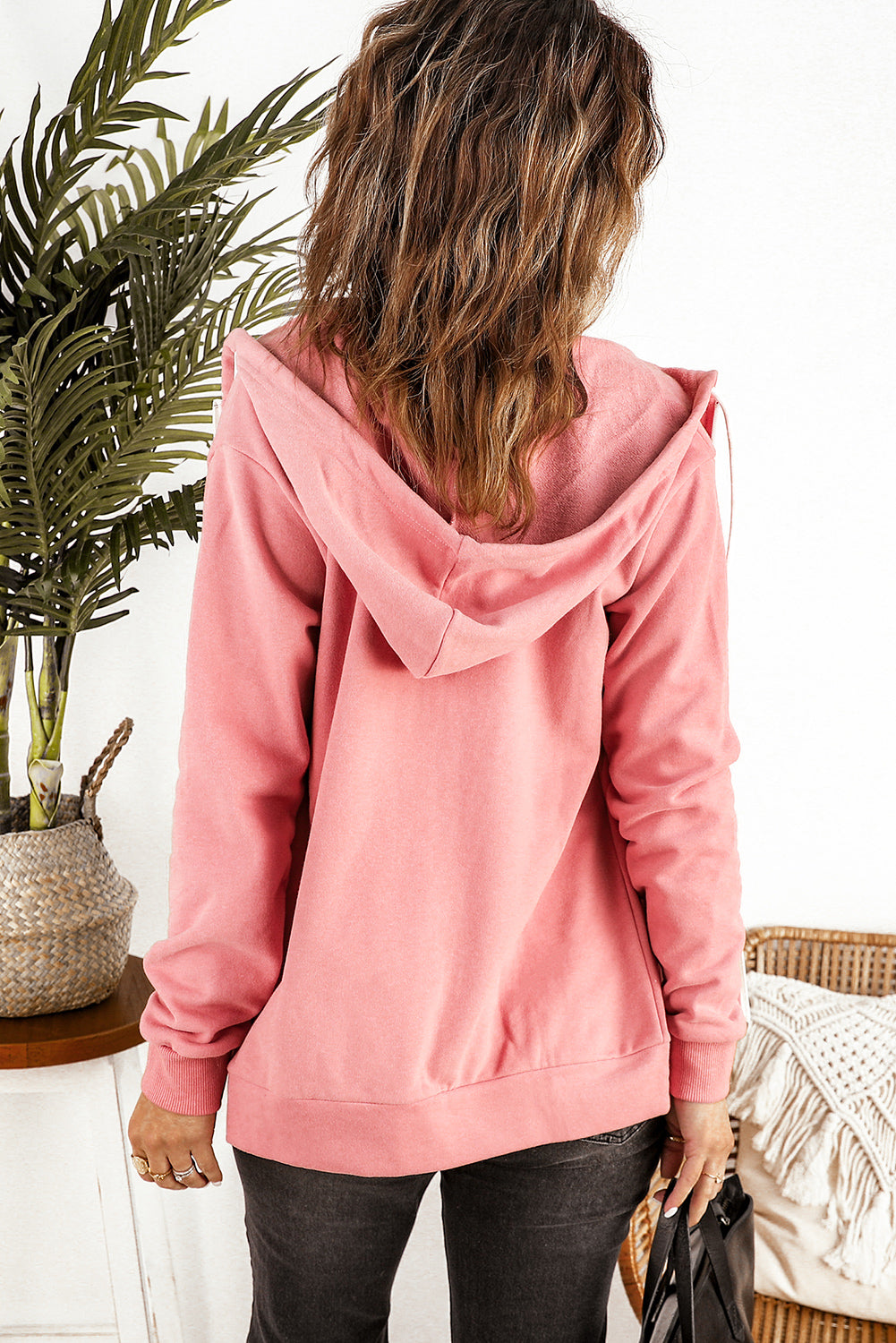 Women's Jacket with Hoodie Fashion Pink Zip-Front