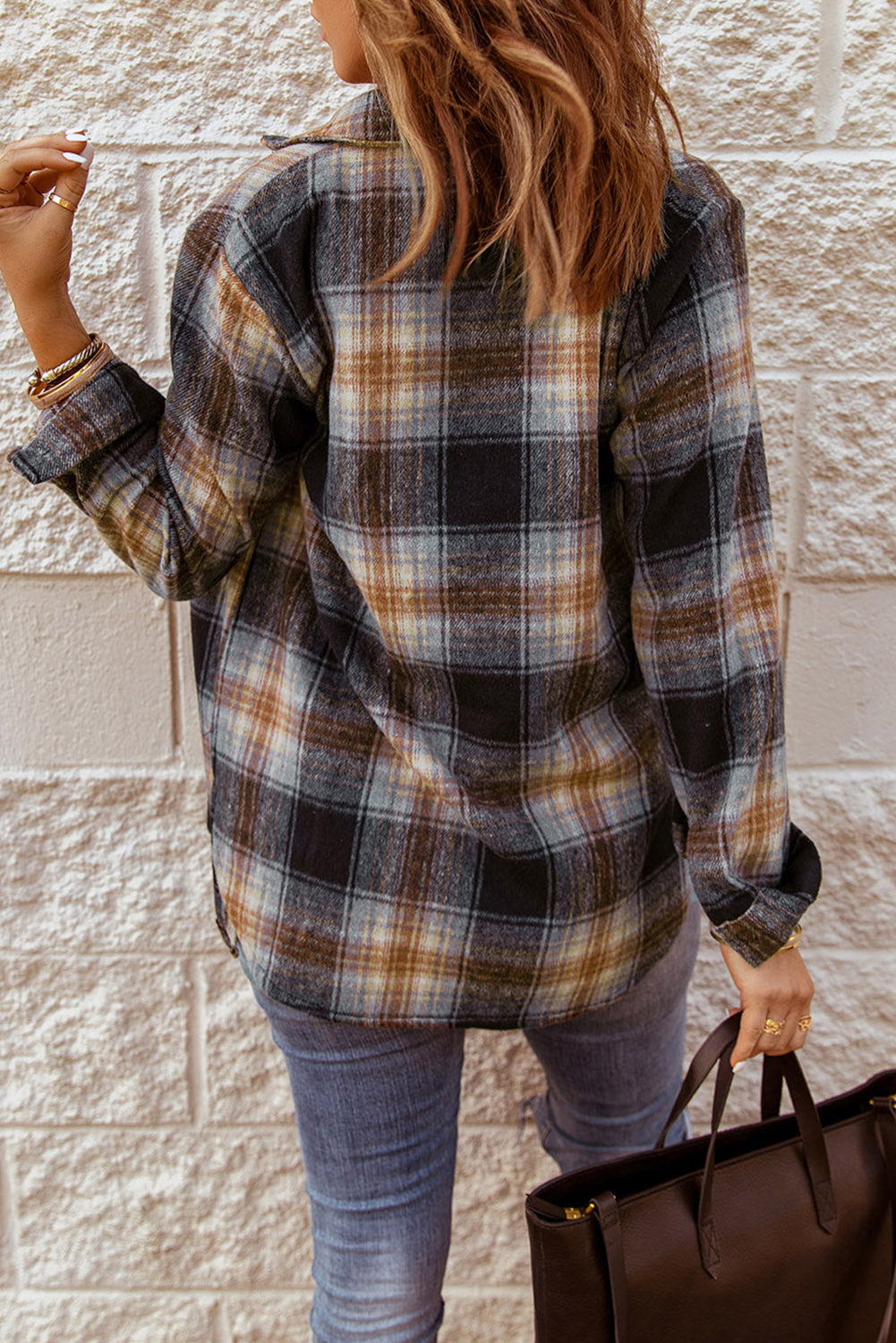 Shirt for Women Black Oversize Plaid