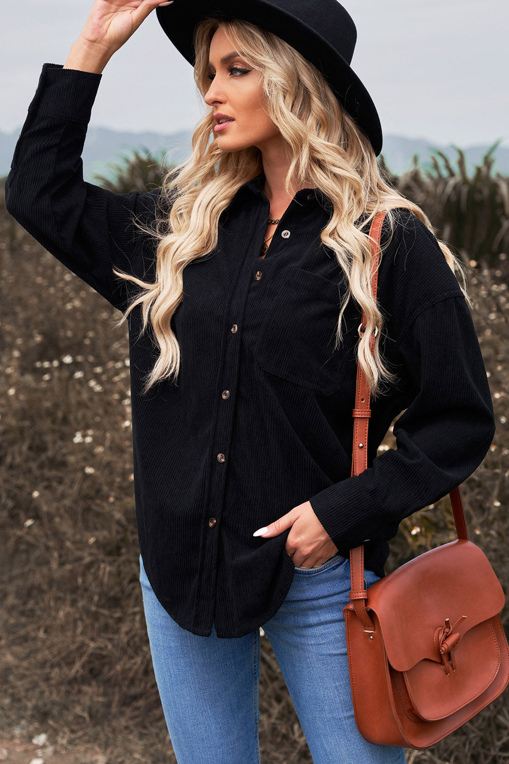 Women's Shirt with Cord Black Pocket