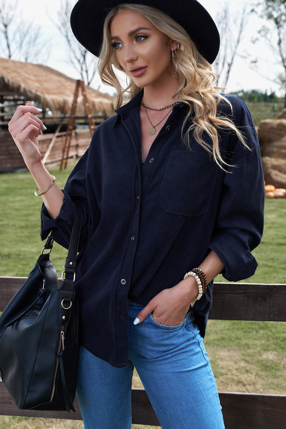 Shirt for Women Blue Cord Womens Dark