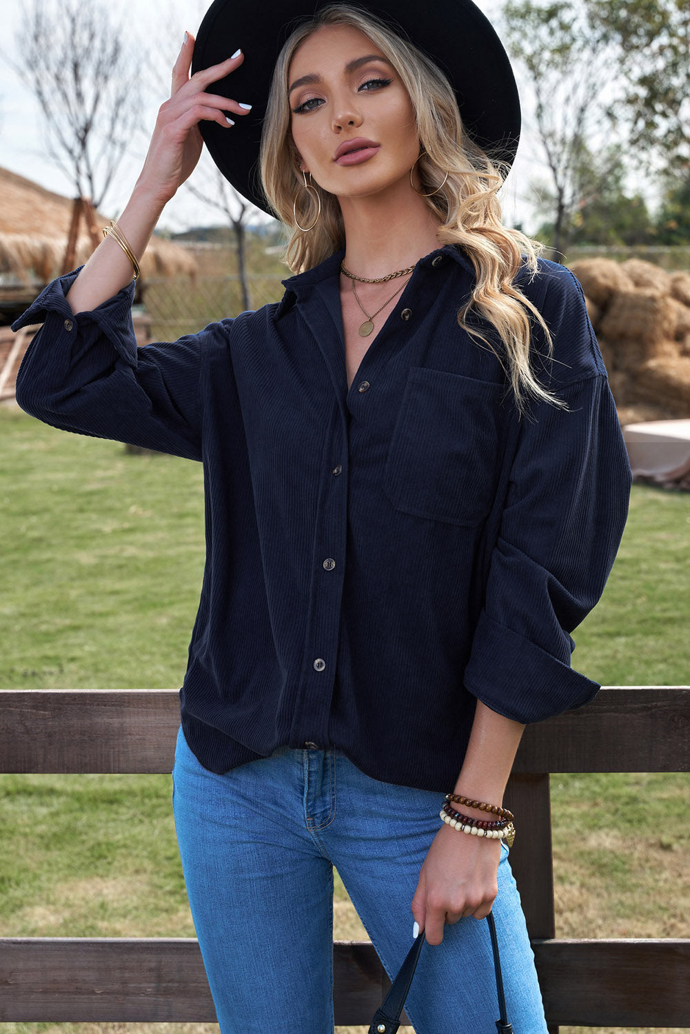 Shirt for Women Blue Cord Womens Dark