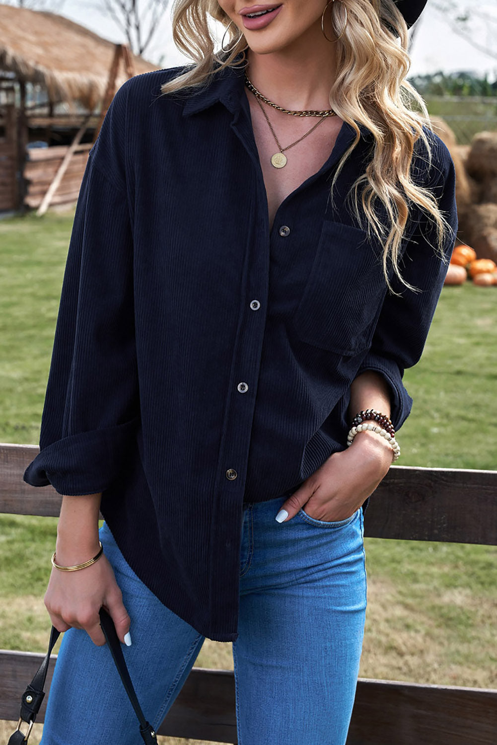 Shirt for Women Blue Cord Womens Dark