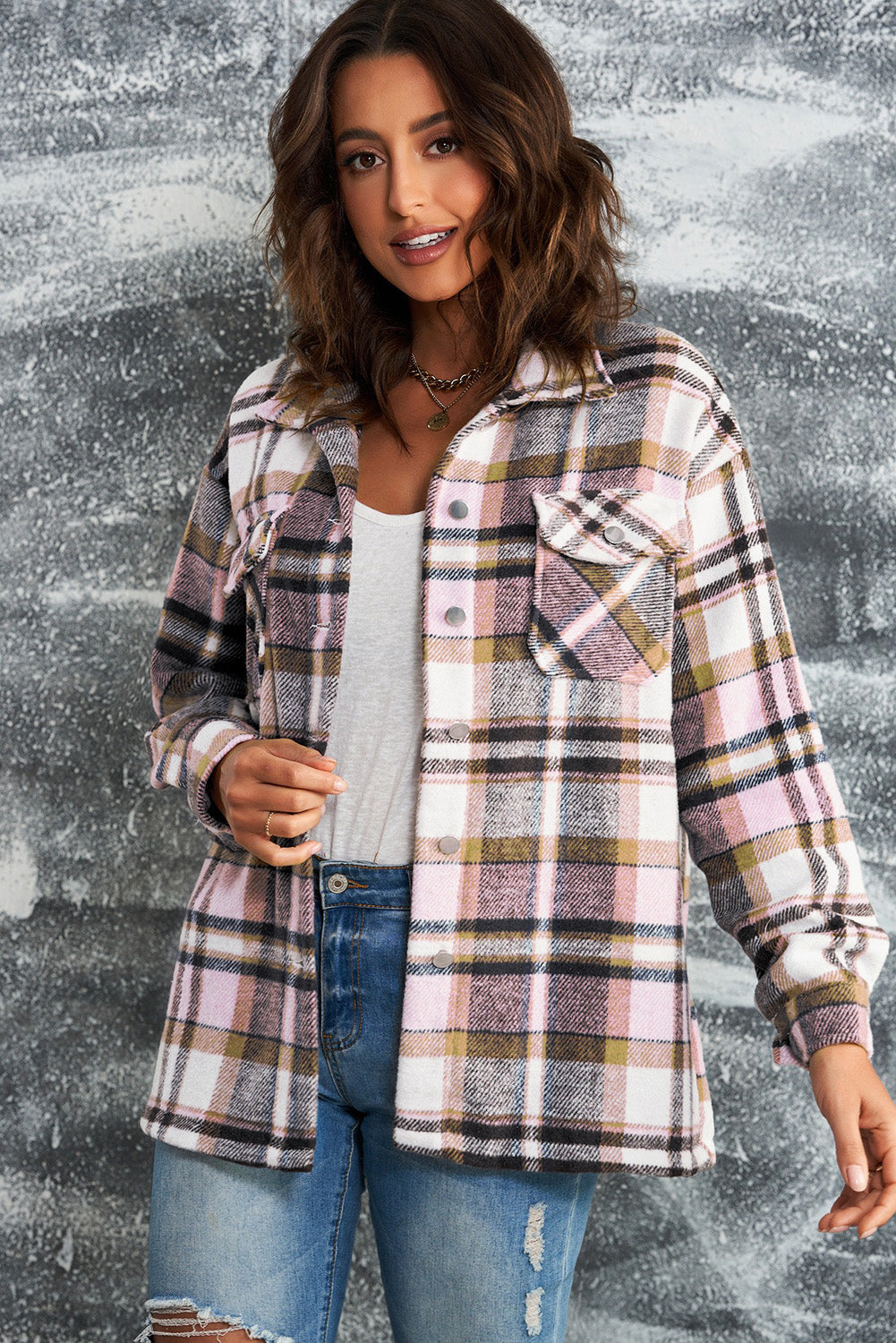 Women's Shacket Featuring Womens Pink Plaid Shirt