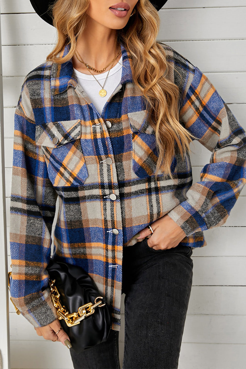 Shacket for Women Womens Blue Plaid Shirt