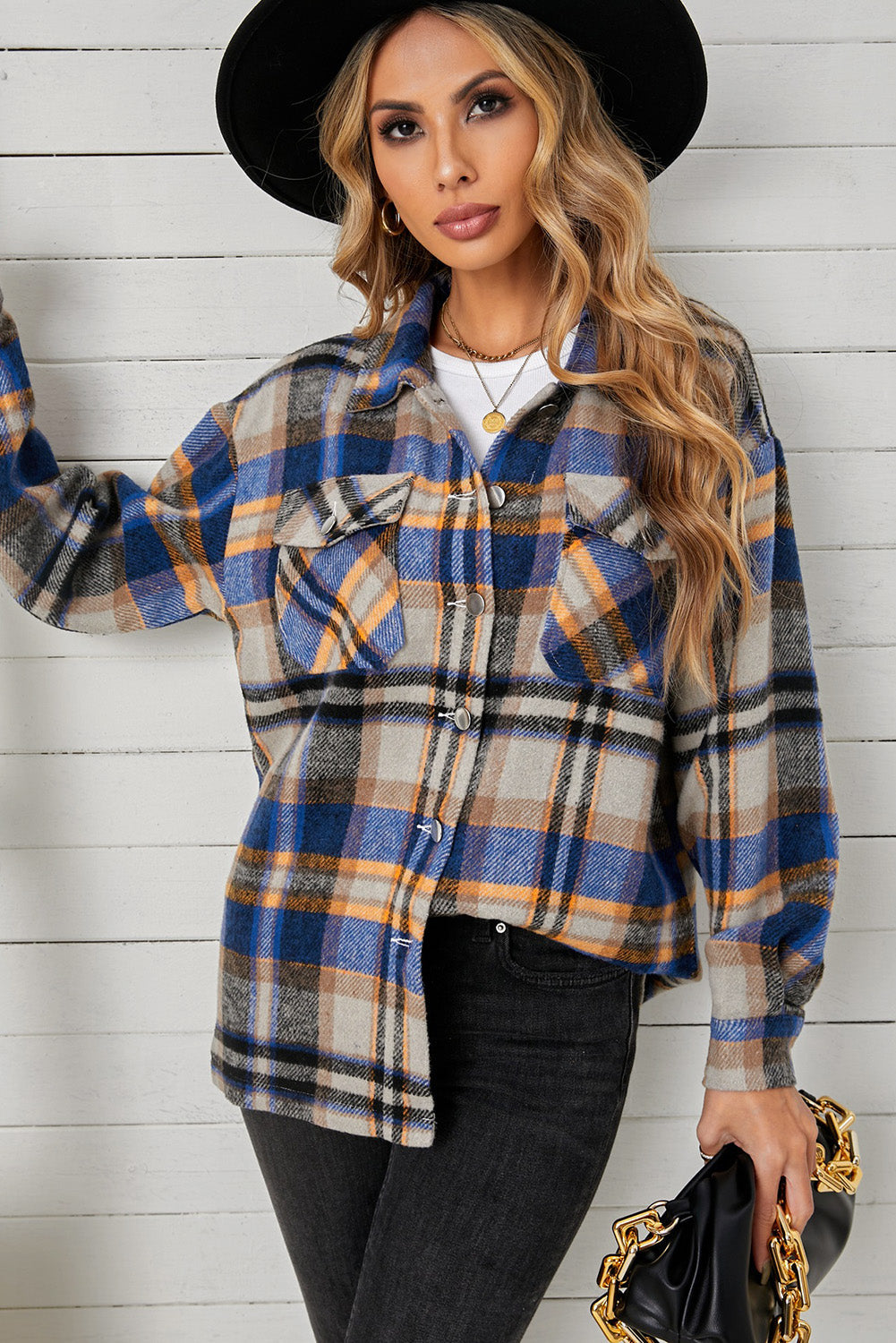 Shacket for Women Womens Blue Plaid Shirt