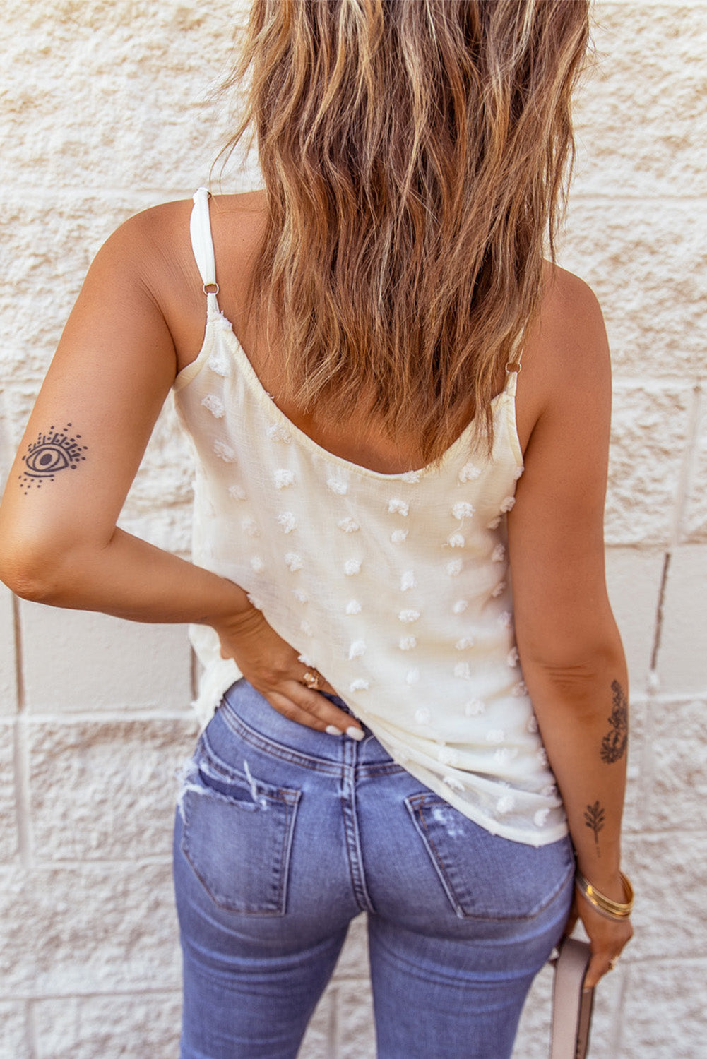 Women's Beige Swiss Dot Tank