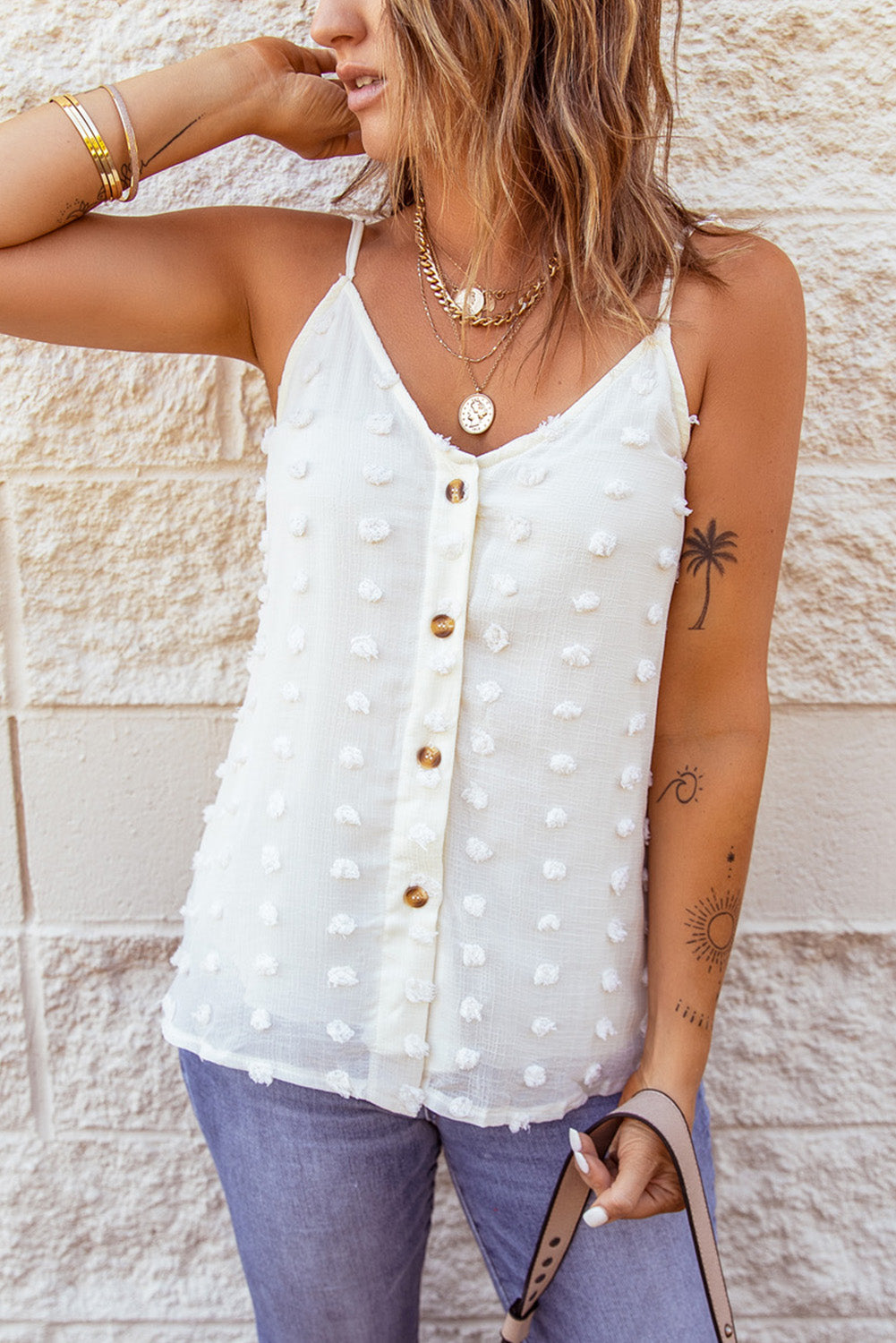 Women's Beige Swiss Dot Tank