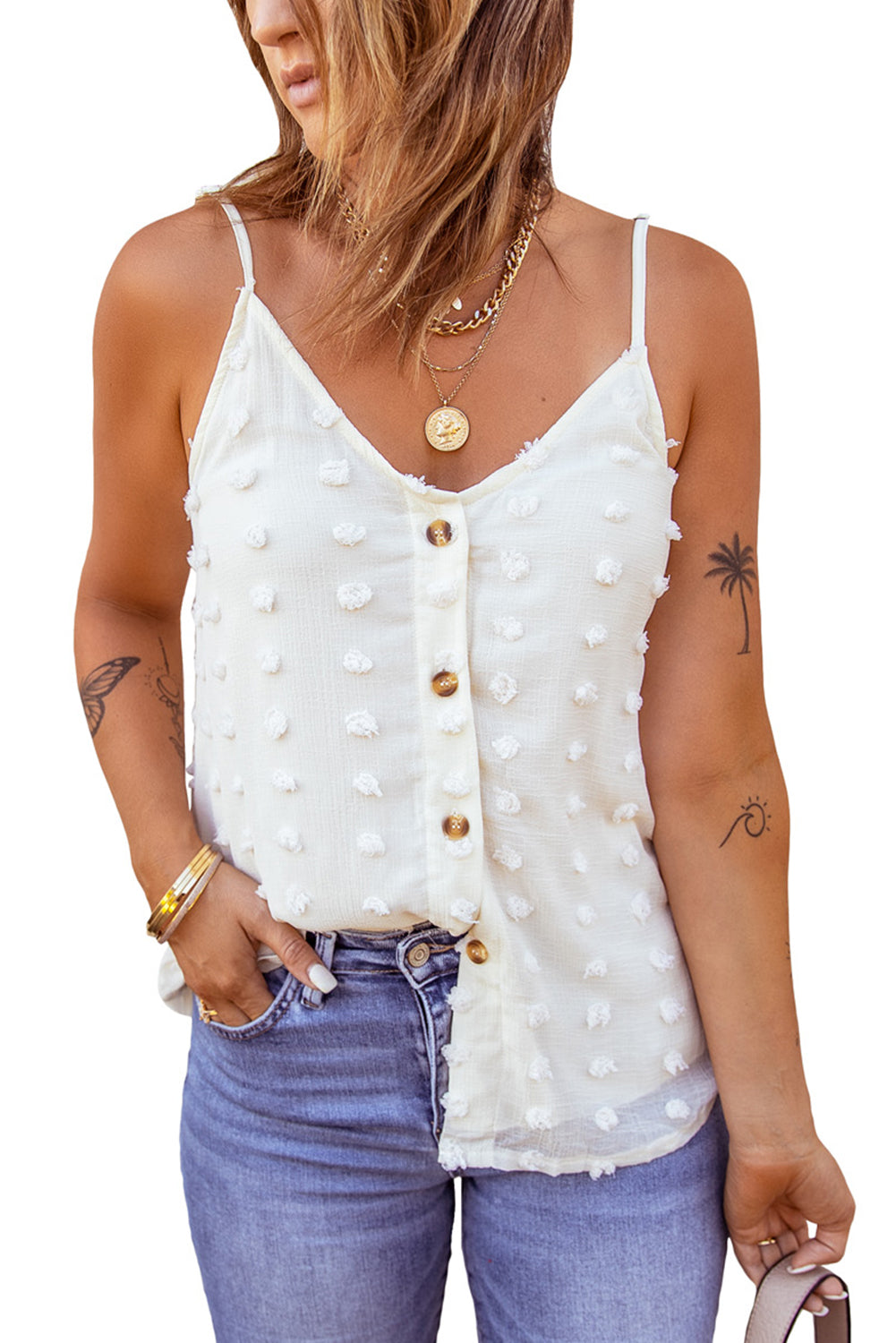 Women's Beige Swiss Dot Tank