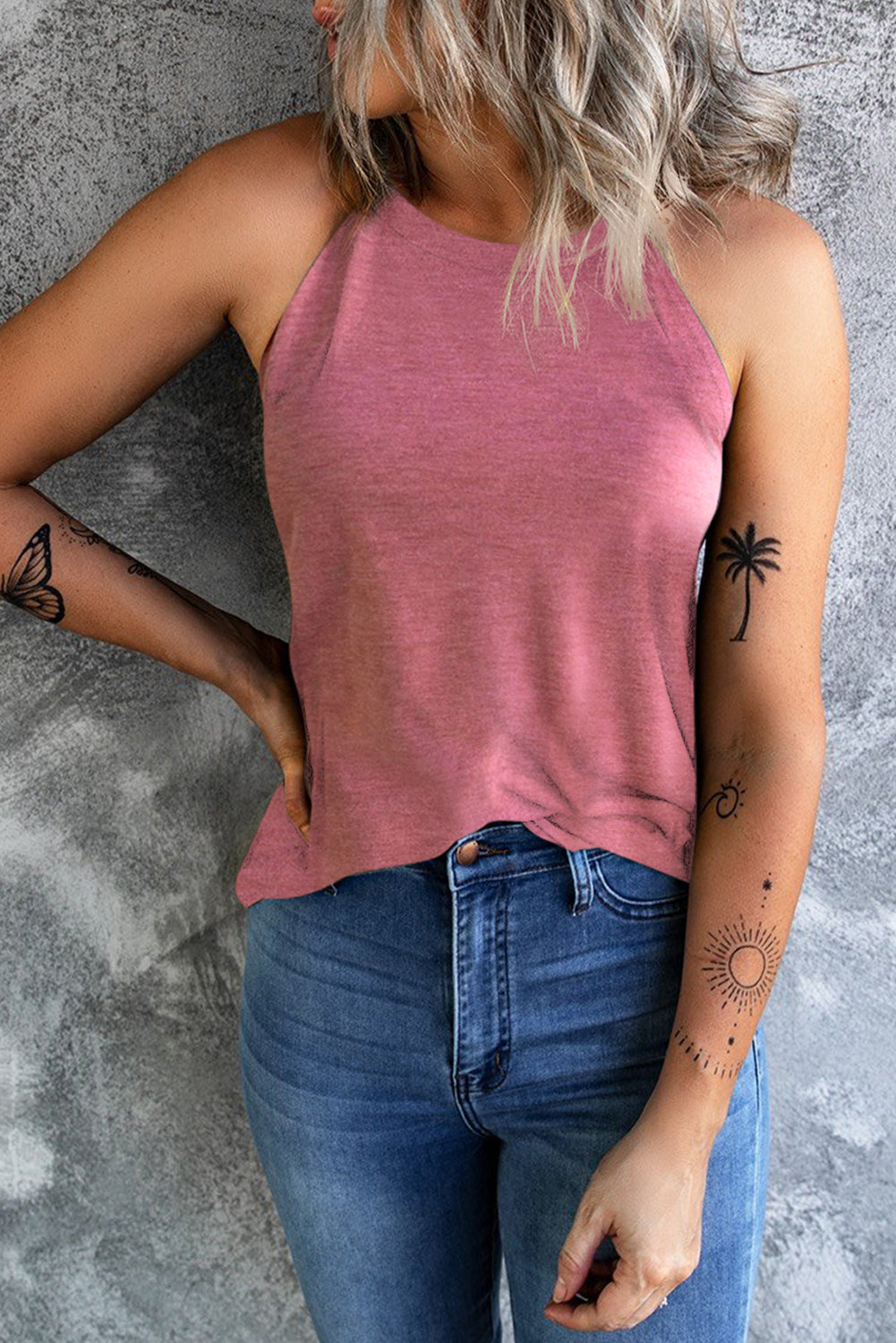 Women's Crew Neck Pink Color Tank Top
