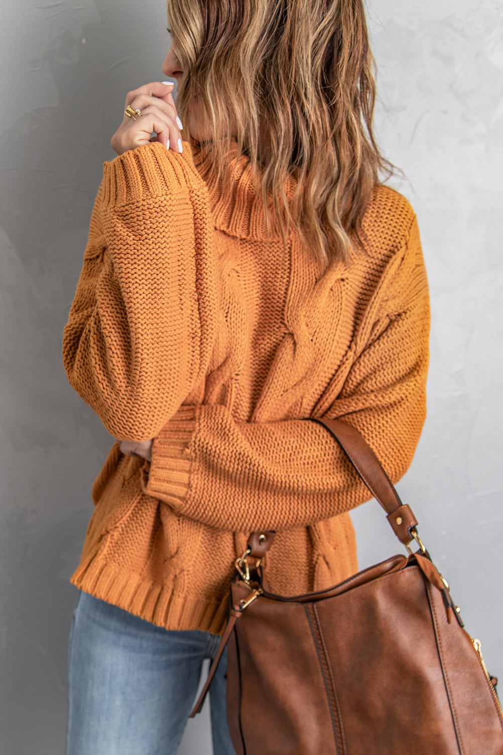 Women's Turtleneck Sweater Featuring Knitted New Yellow Handmade Cable