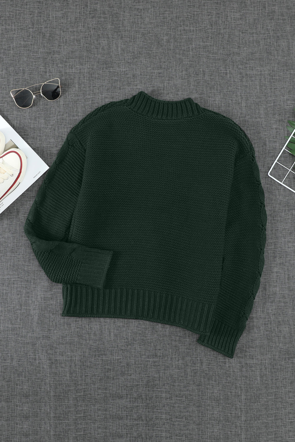 Women's Chunky Women's Green Open Front Knit Cardigan