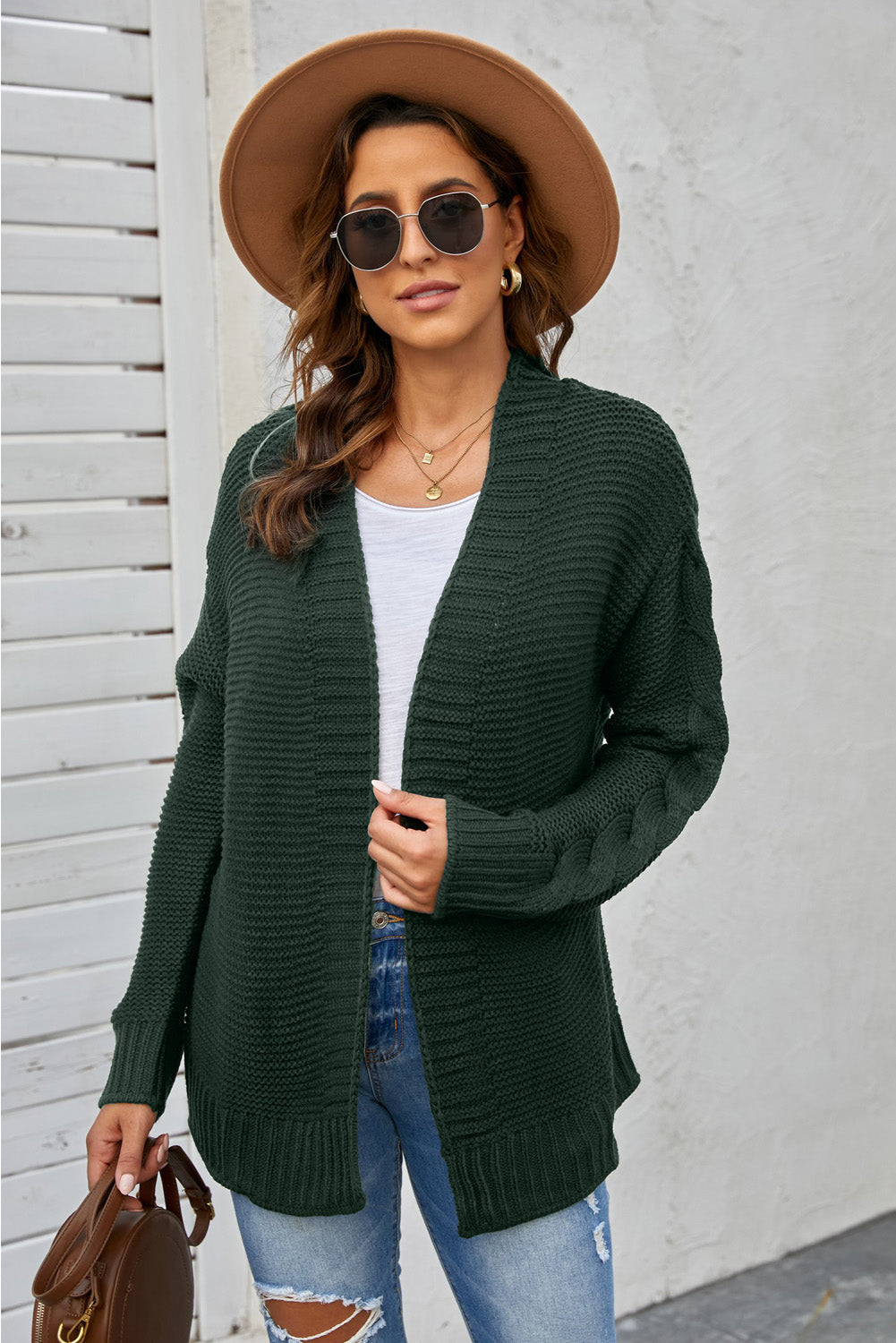 Women's Chunky Women's Green Open Front Knit Cardigan