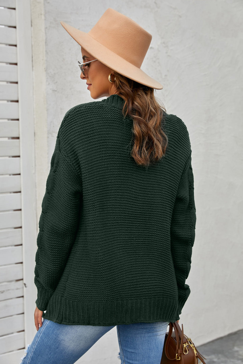 Women's Chunky Women's Green Open Front Knit Cardigan