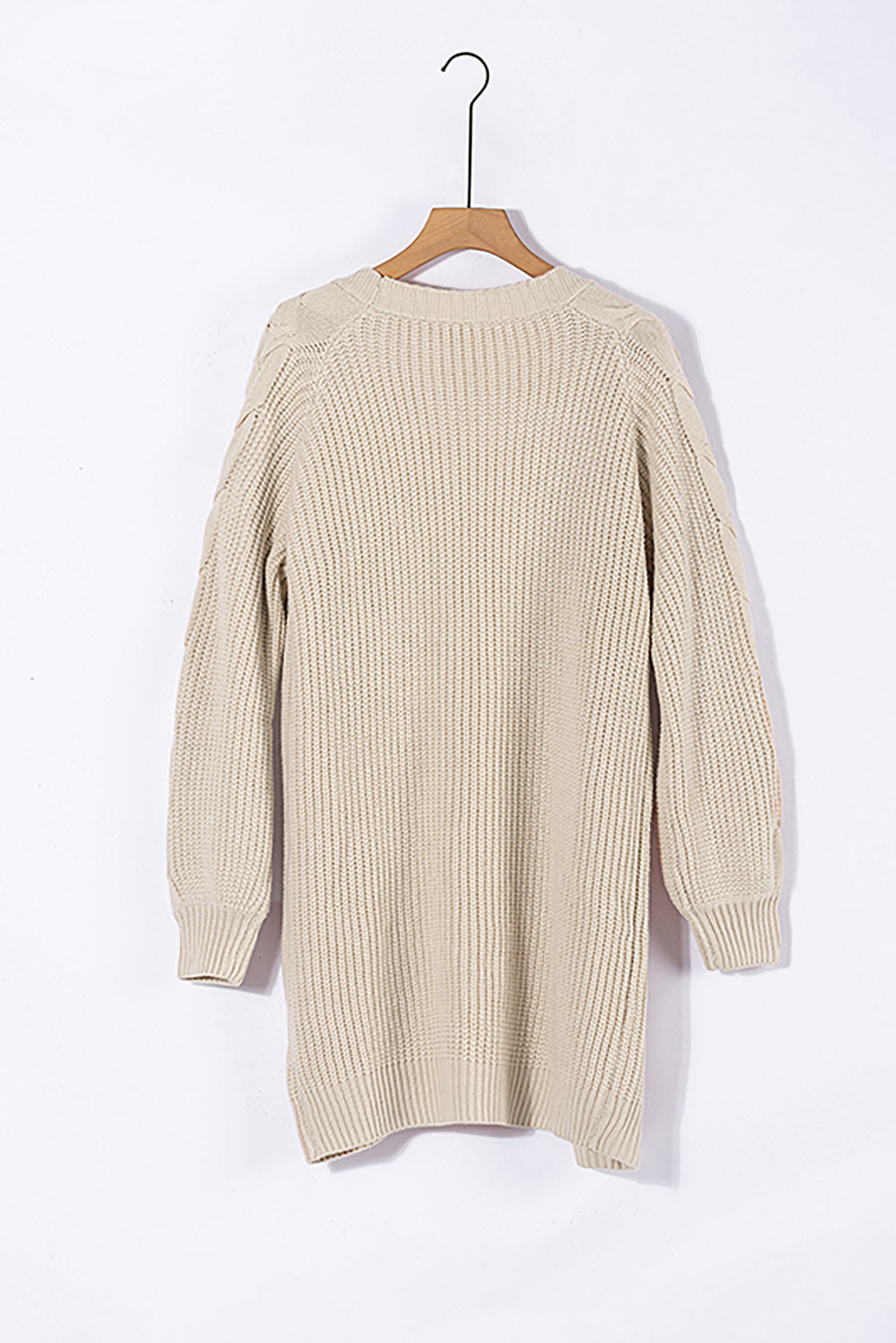 Women's Long Cardigan with Sleeve Khaki Cable