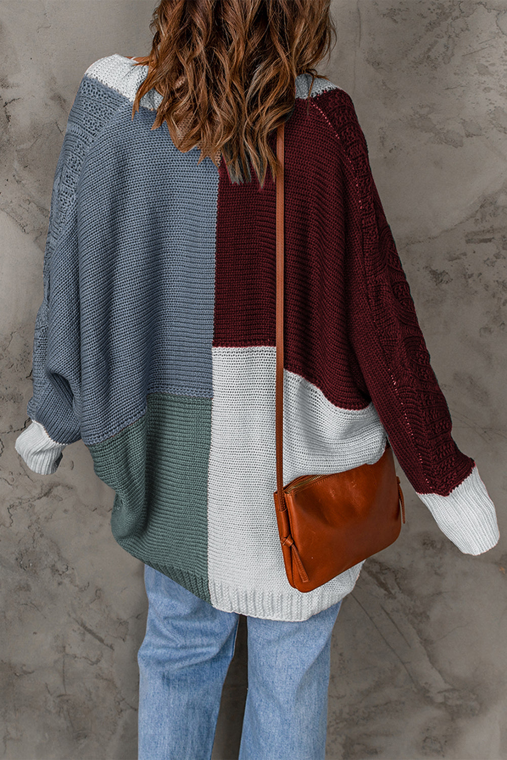 Women's Red Color-Block Loose Cardigan