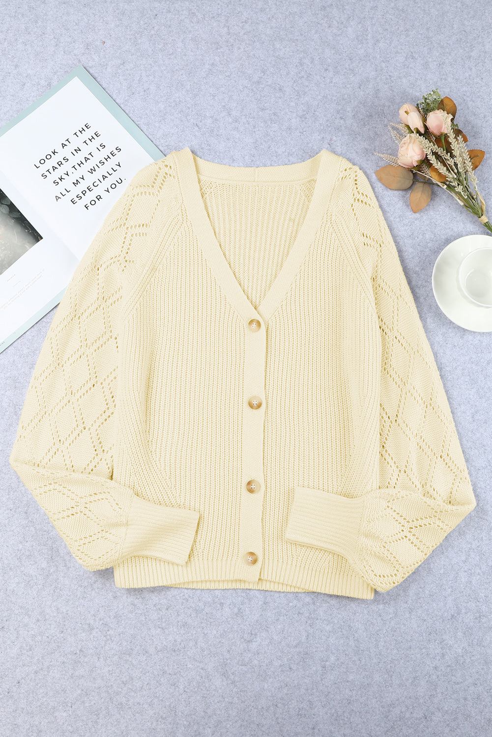 Women's Sweater Featuring Apricot Button V Neck