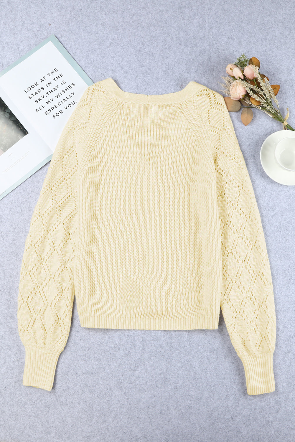 Women's Sweater Featuring Apricot Button V Neck
