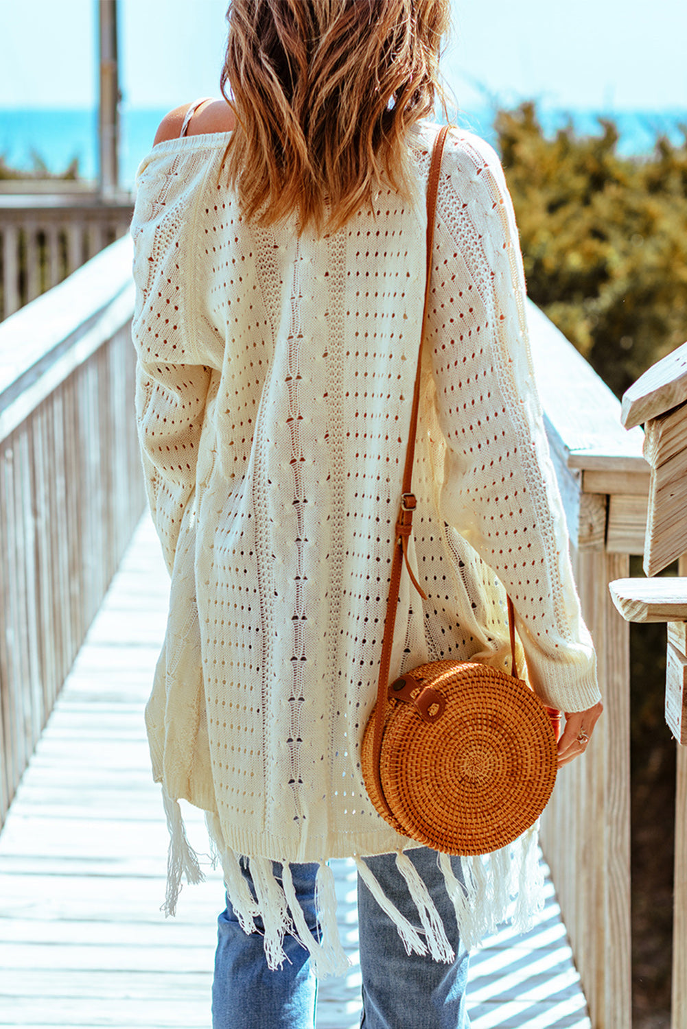 Women's Knit Cardigan with Tassel-Detail Cable