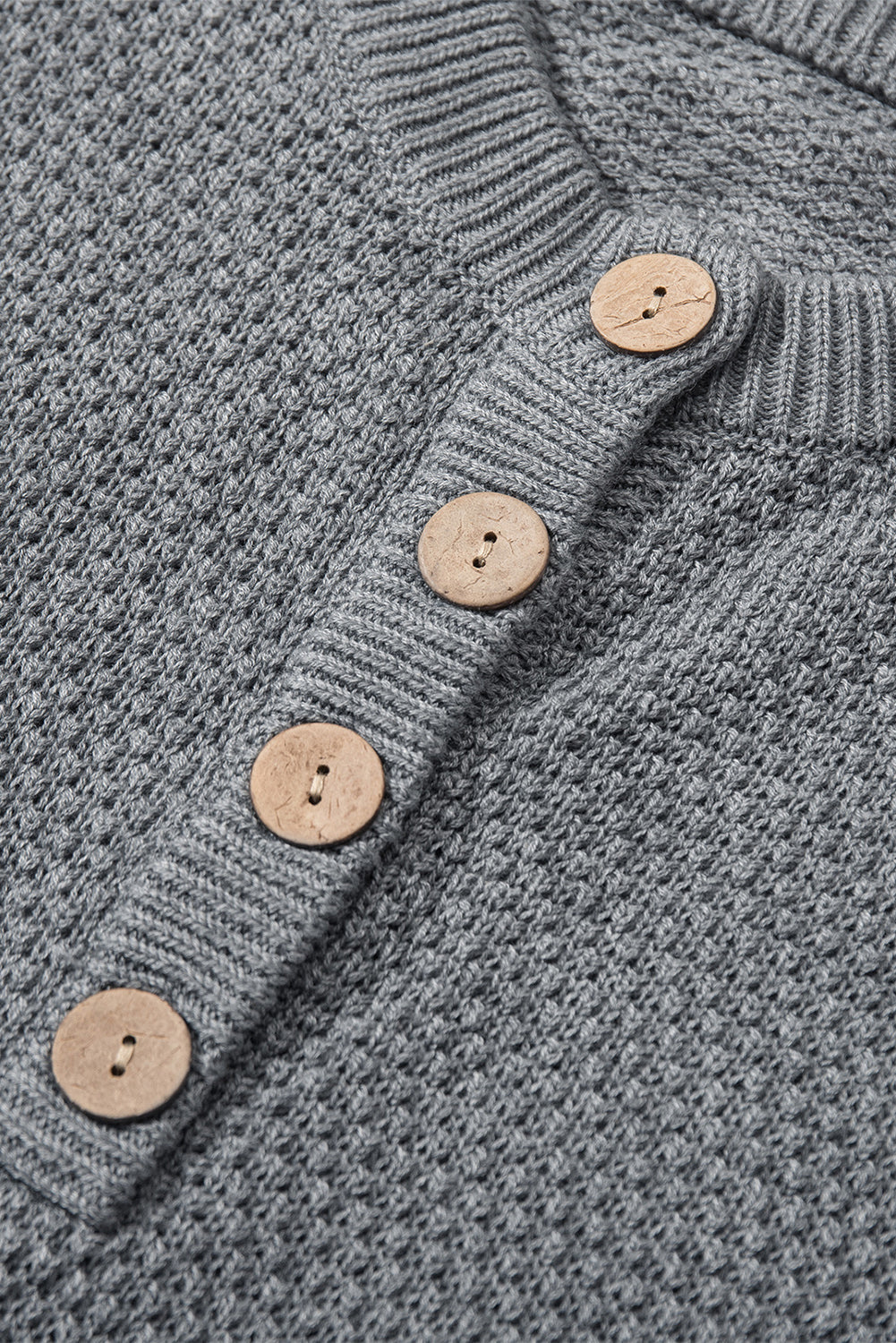 Women's Sweater with Women's Gray Henley Pullover Dropped-Shoulder Slits